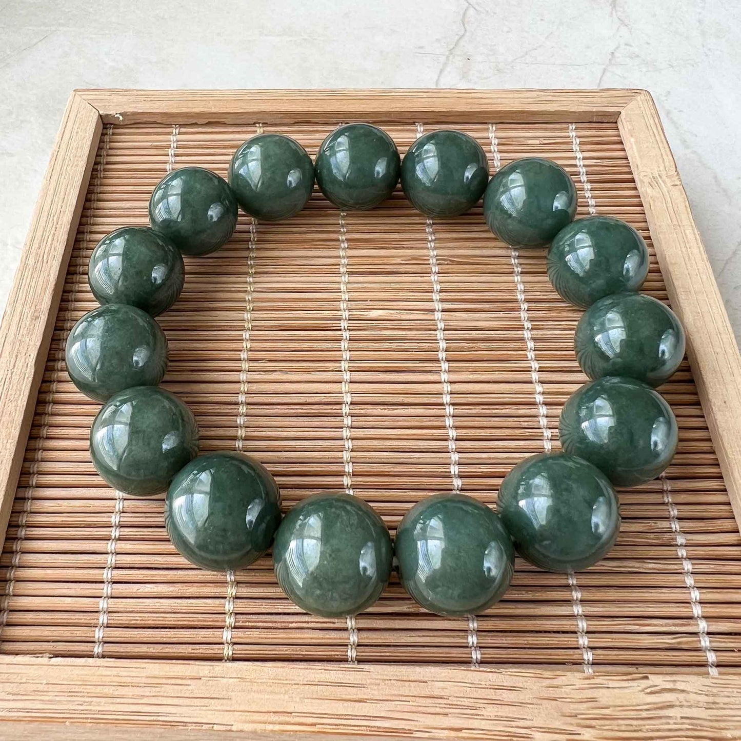 14.3 mm Green Natural Jadeite Jade Round Beaded Bracelet, FCLL-0822-1684094426