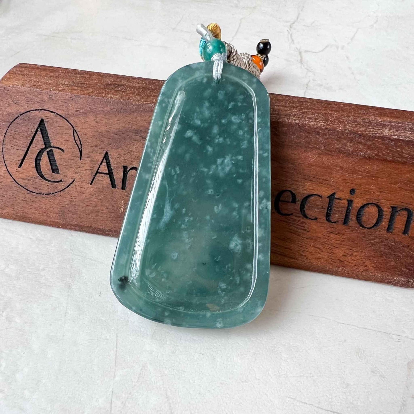 Jadeite Jade Landscape Mountain Forest River Scenery Hand Carved Pendant Necklace, Blue Green Jade Pendant, XZ-0822-0004812