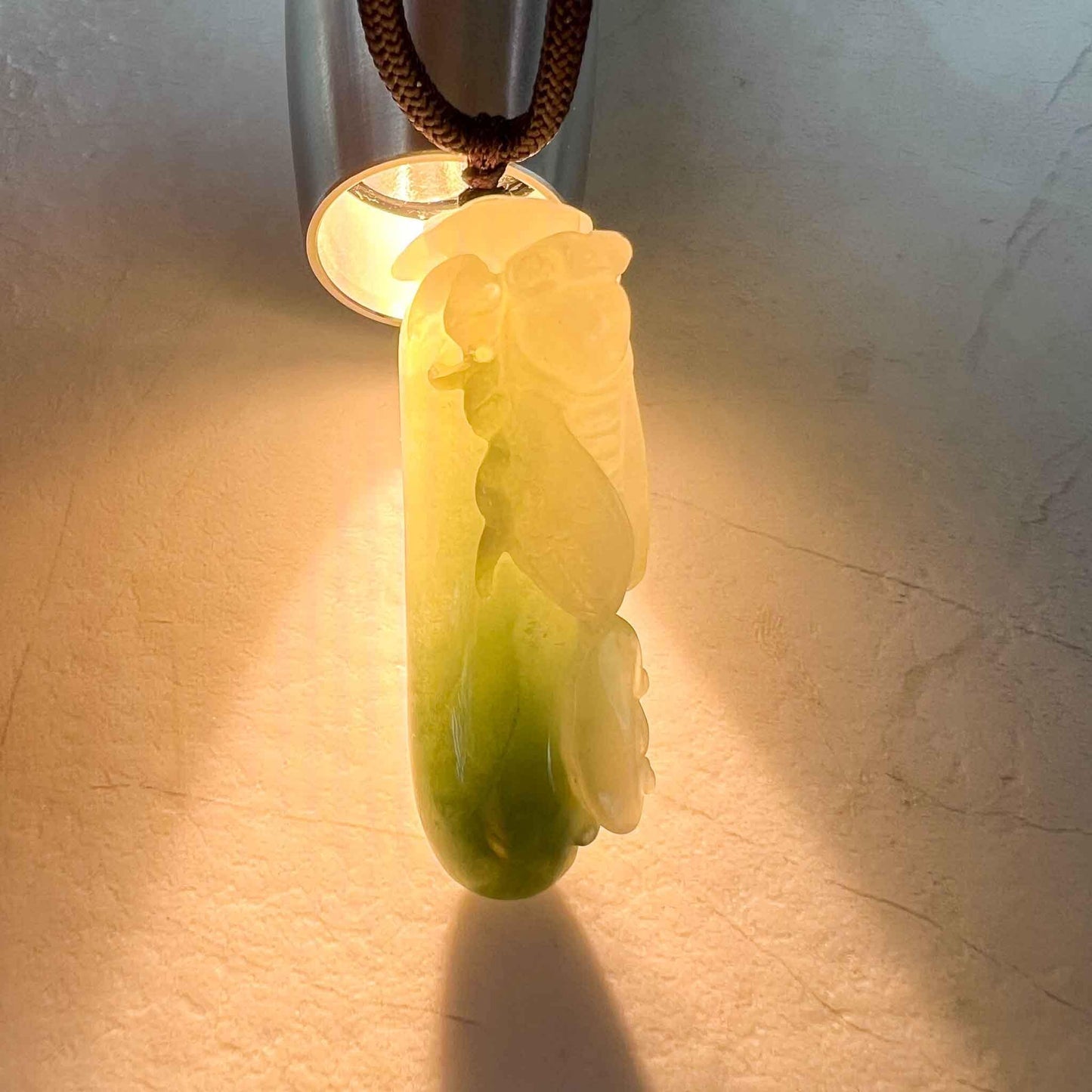 Green White Jadeite Jade Cicada Ru Yi Hand Carved Necklace, 蝉如意, YJ-1022-0064622