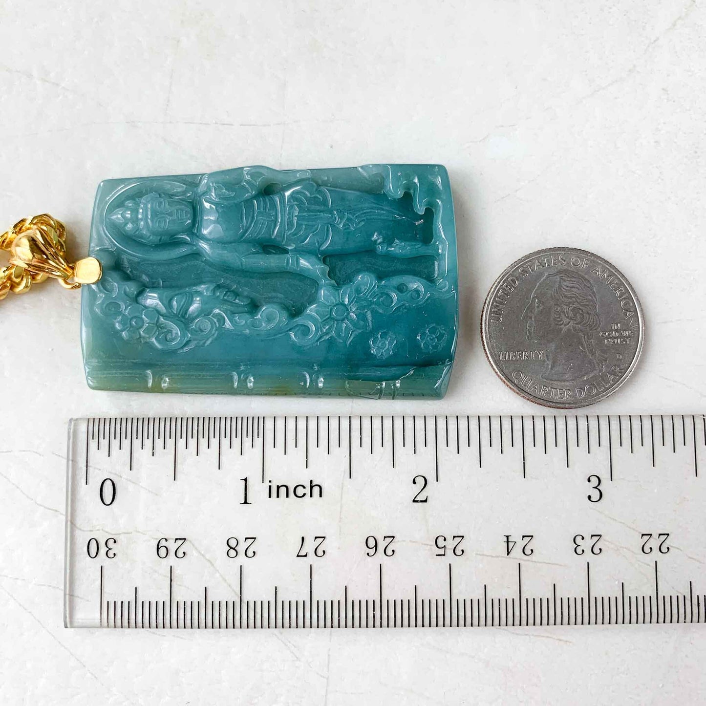 Standing Jadeite Jade Guan Yin Avalokiteshvara Hand Carved Pendant with 18K Solid Gold Bail, Guanyin, 观音, MY-0223-1684463653