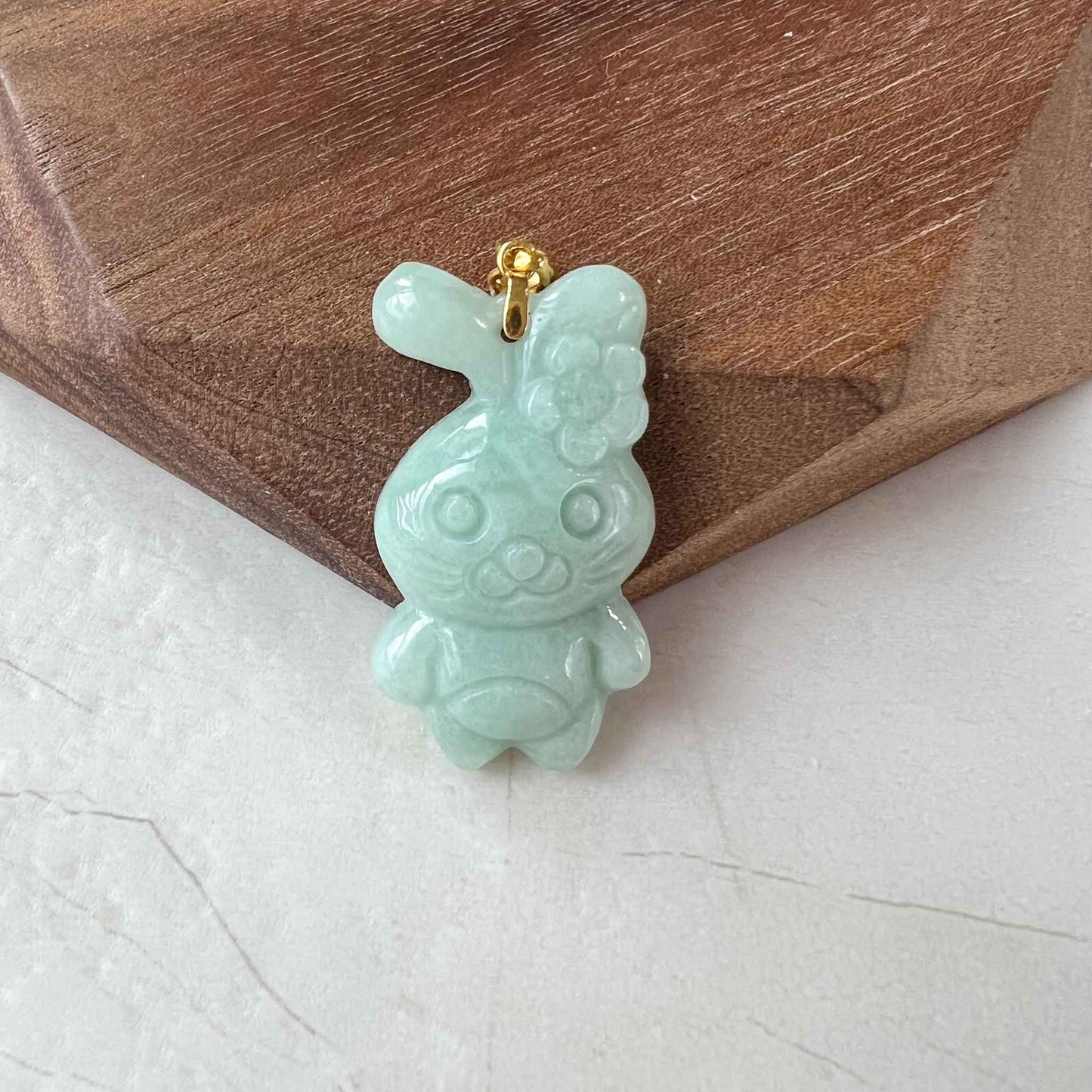 Light Green Jadeite Jade Cartoon Rabbit Pendant with 18K Solid Gold, SHWQ-0423-1684527699