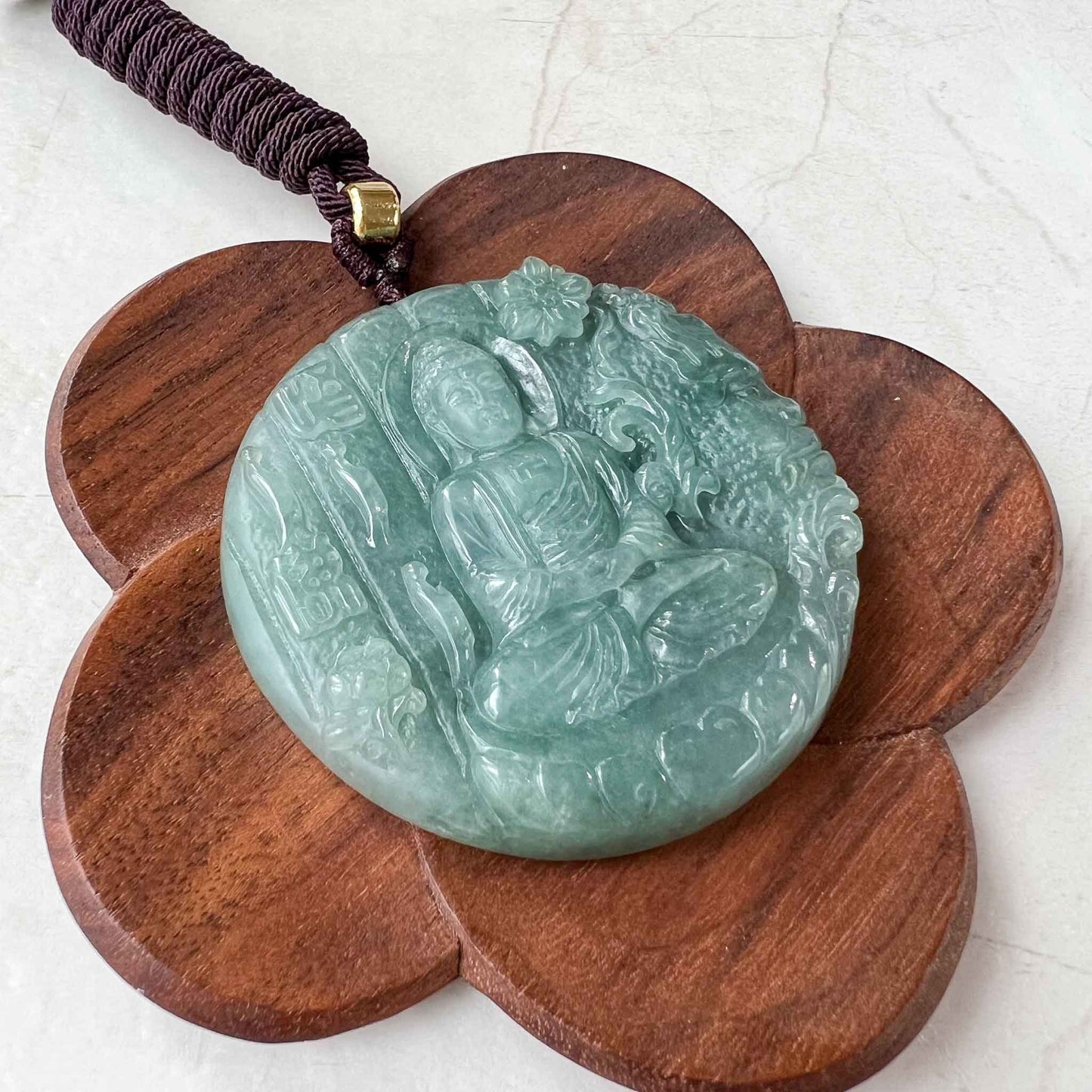 Jadeite Jade Vairocana Buddha with Demon Face, Da Ri Ru Lai, Đại Nhật Như Lai, 大日如来, Hand Carved Jade Pendant Necklace, YJ-1022-0064614