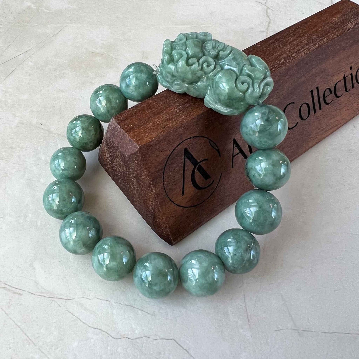 Green Jadeite Jade Pi Xiu Hand Carved Bracelet, 貔貅, YJ-1022-0065400
