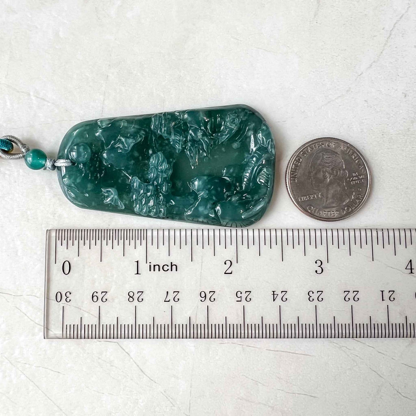 Jadeite Jade Landscape Mountain Forest River Scenery Hand Carved Pendant Necklace, Blue Green Jade Pendant, XZ-0822-0004812