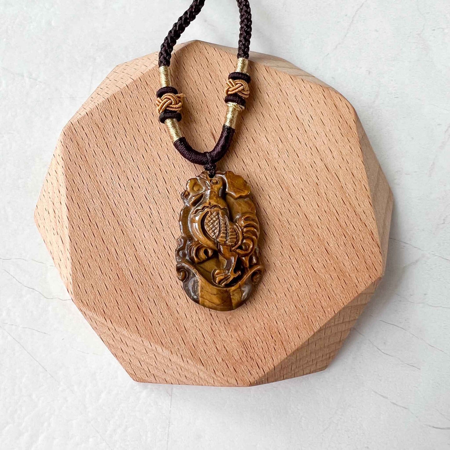 Tiger Eye Rooster Chicken Chinese Zodiac Carved Pendant Necklace, YW-0110-1685928242