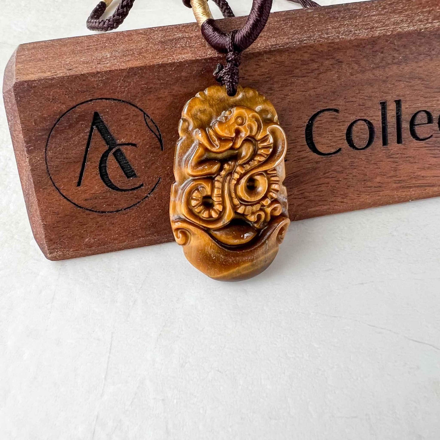Tiger Eye Snake Chinese Zodiac Carved Pendant Necklace, YW-0110-1685931429
