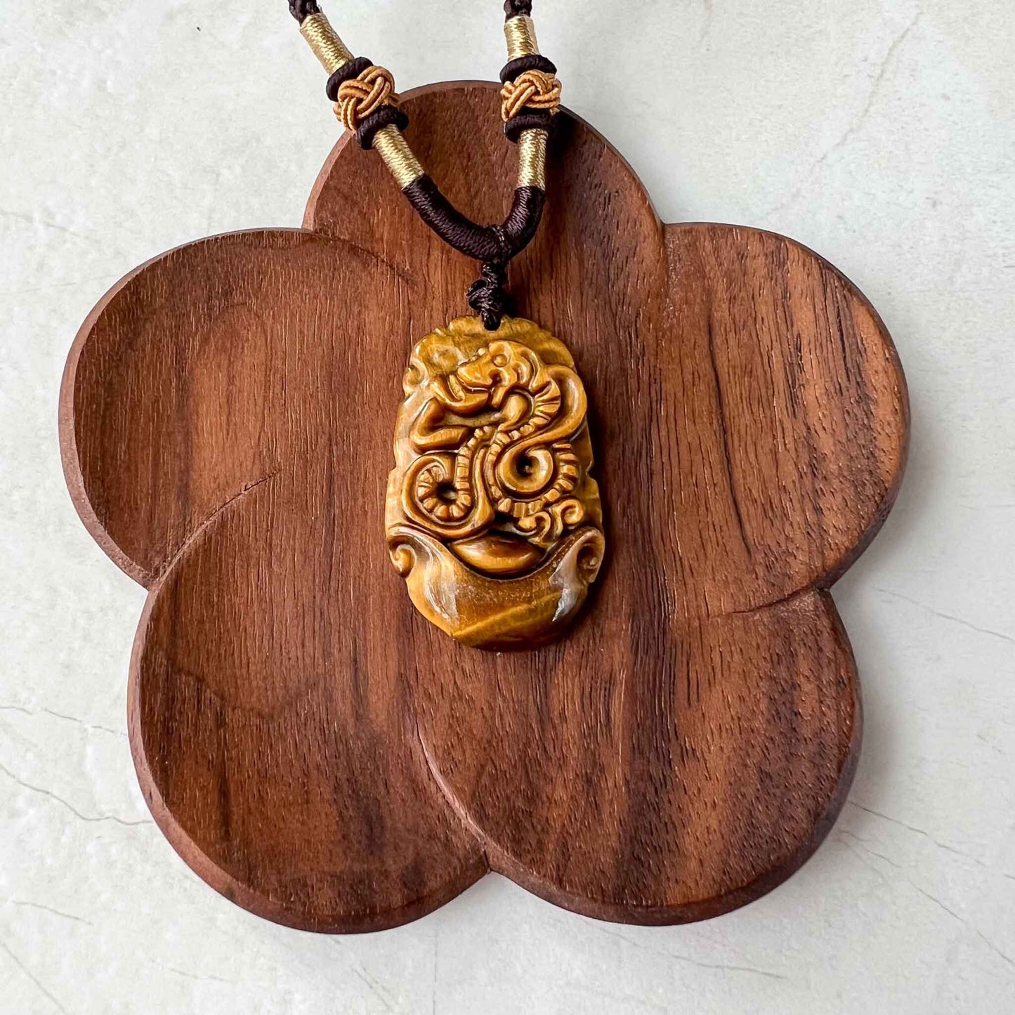 Tiger Eye Snake Chinese Zodiac Carved Pendant Necklace, YW-0110-1685931429