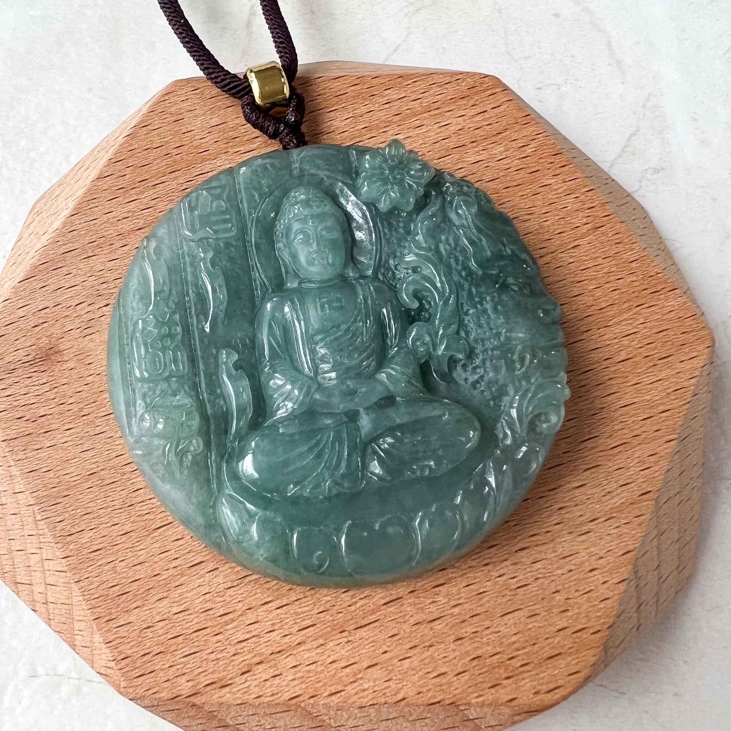 Jadeite Jade Vairocana Buddha with Demon Face, Da Ri Ru Lai, Đại Nhật Như Lai, 大日如来, Hand Carved Jade Pendant Necklace, YJ-1022-0064614