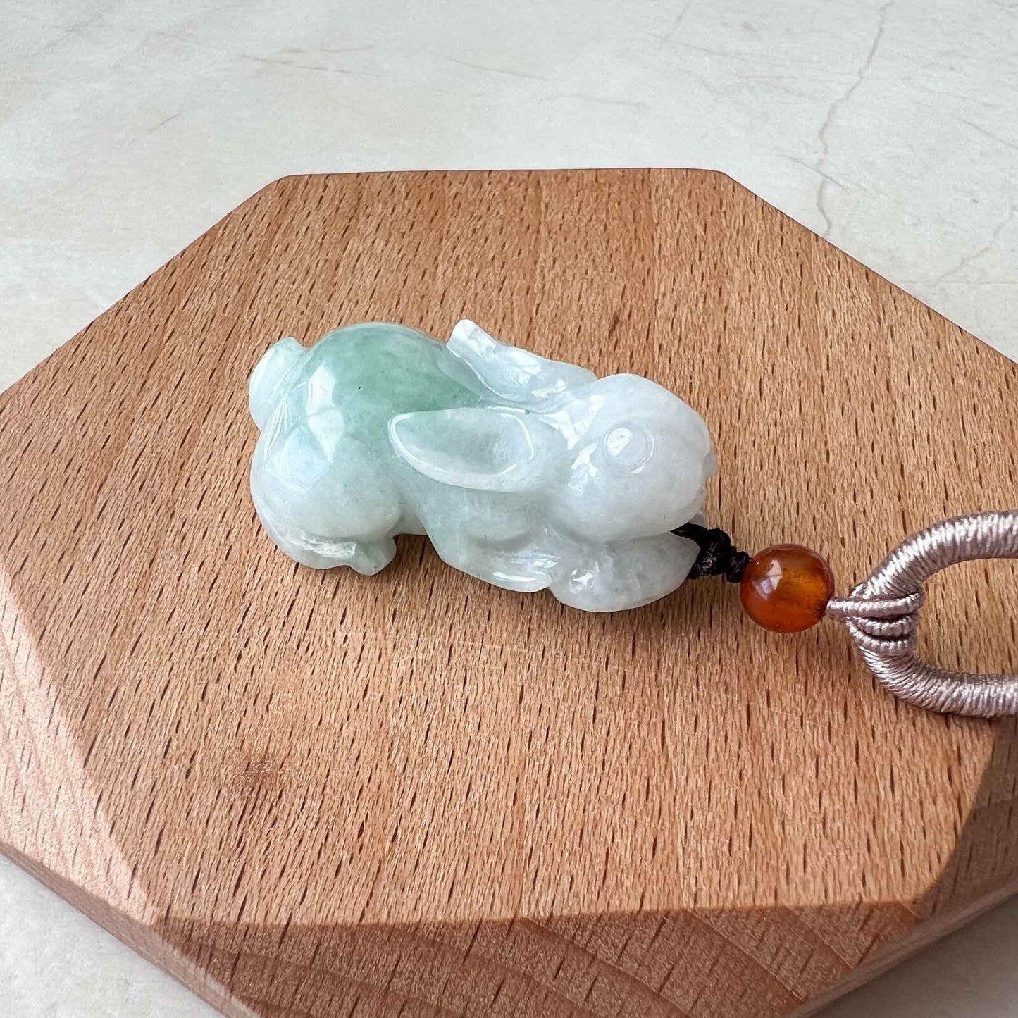 Jadeite Jade Rabbit Pendant, Hand Carved, Chinese Zodiac, HYDD-1122-1684949383