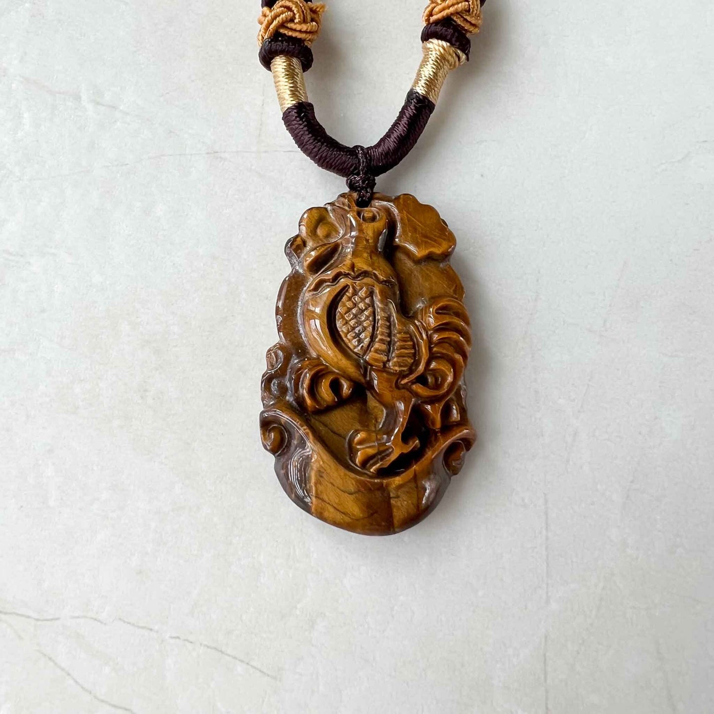 Tiger Eye Rooster Chicken Chinese Zodiac Carved Pendant Necklace, YW-0110-1685928242