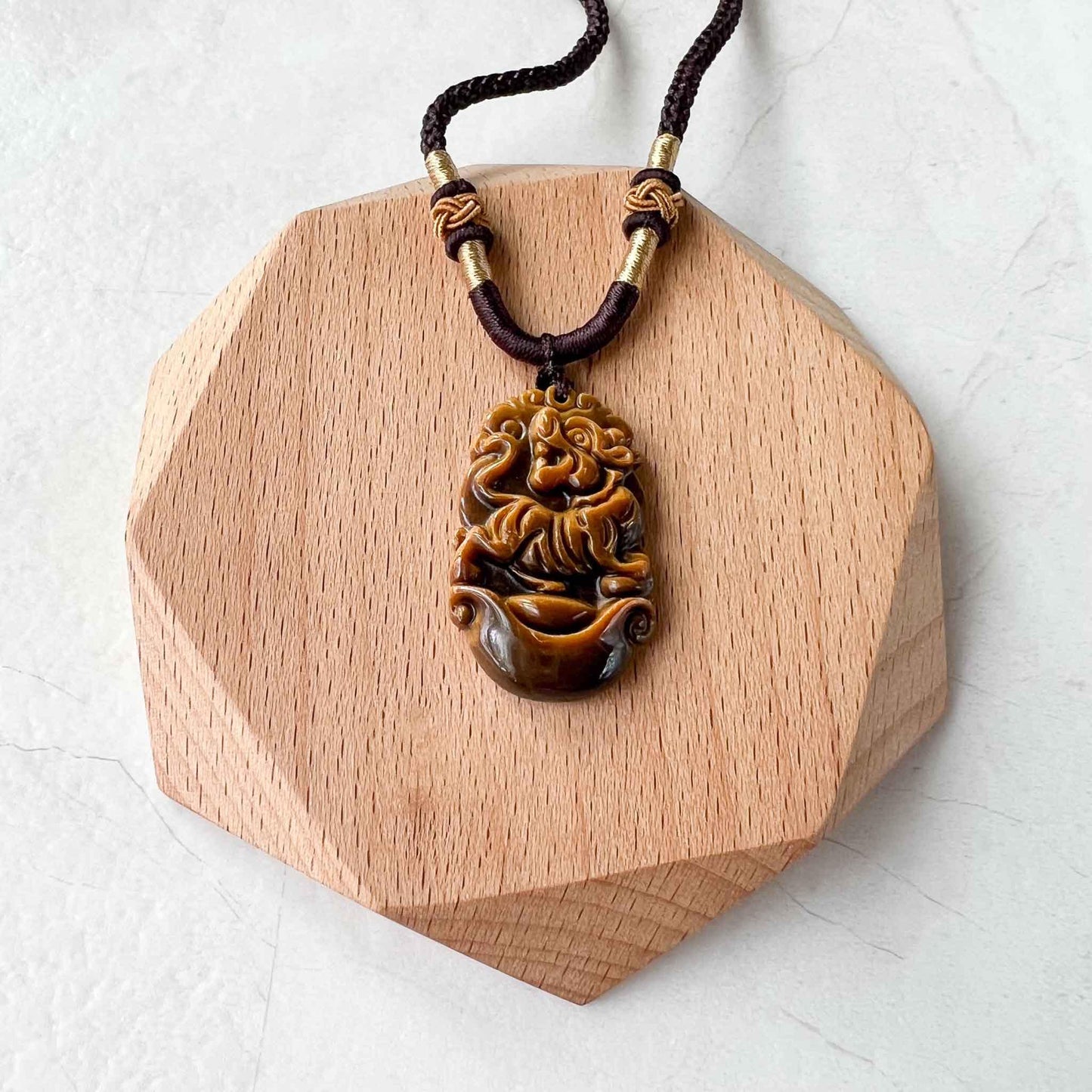 Tiger Eye Tiger Chinese Zodiac Carved Pendant Necklace, YW-0110-1685929076