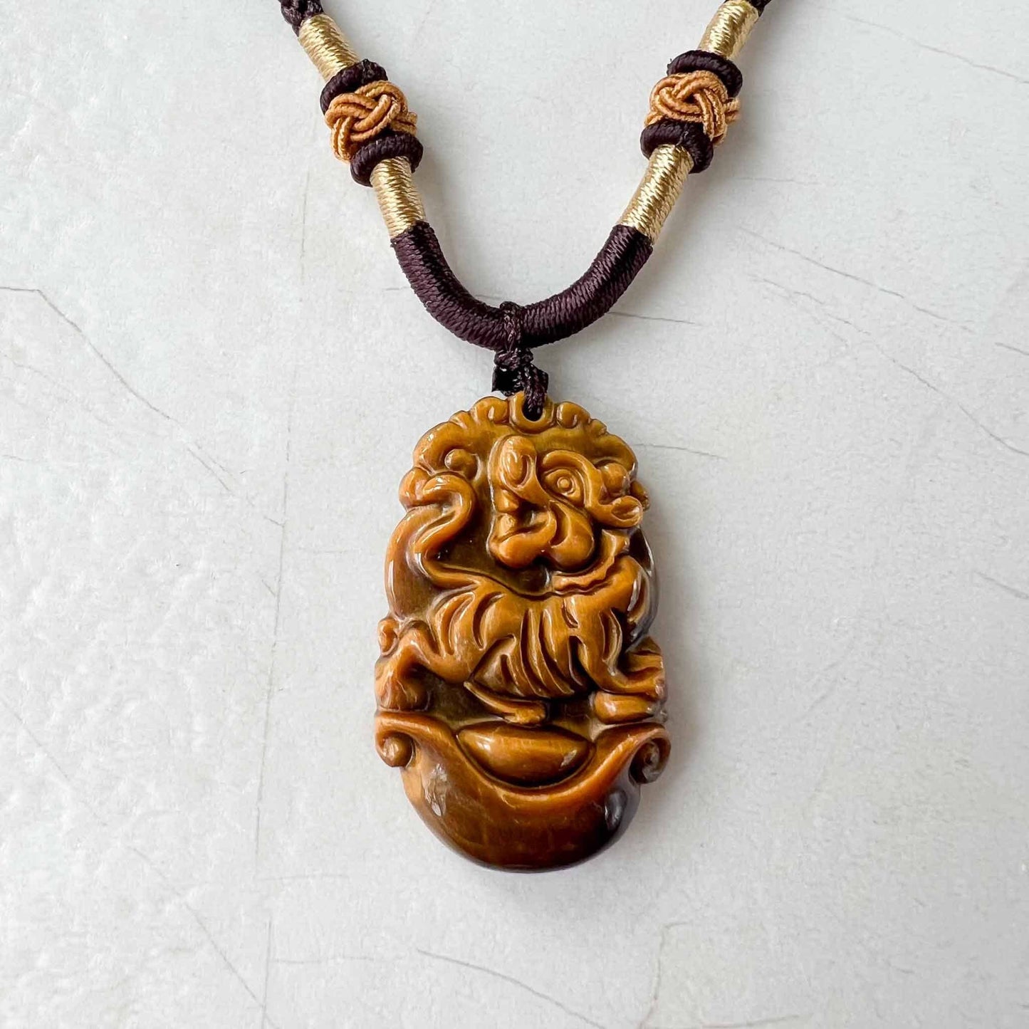 Tiger Eye Tiger Chinese Zodiac Carved Pendant Necklace, YW-0110-1685929076