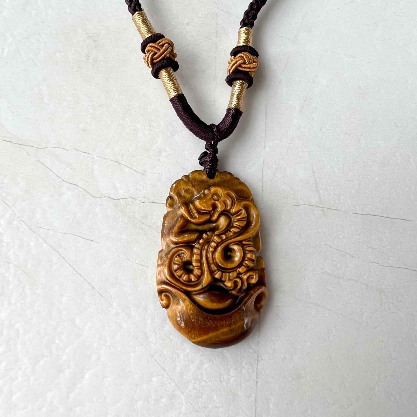 Tiger Eye Snake Chinese Zodiac Carved Pendant Necklace, YW-0110-1685931429