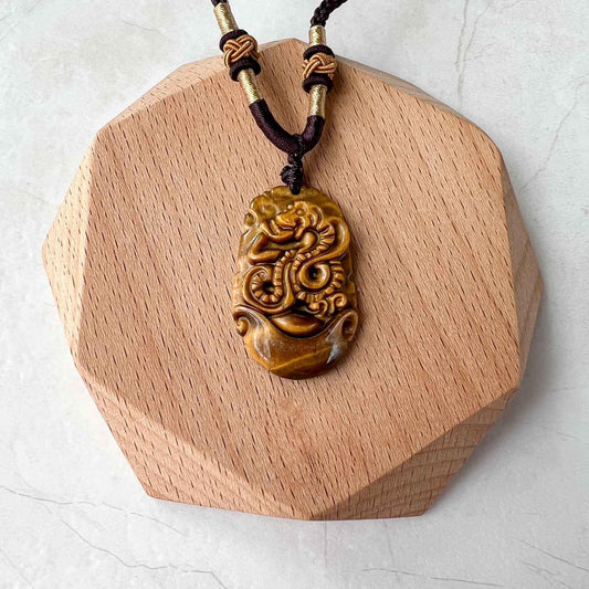 Tiger Eye Snake Chinese Zodiac Carved Pendant Necklace, YW-0110-1685931429