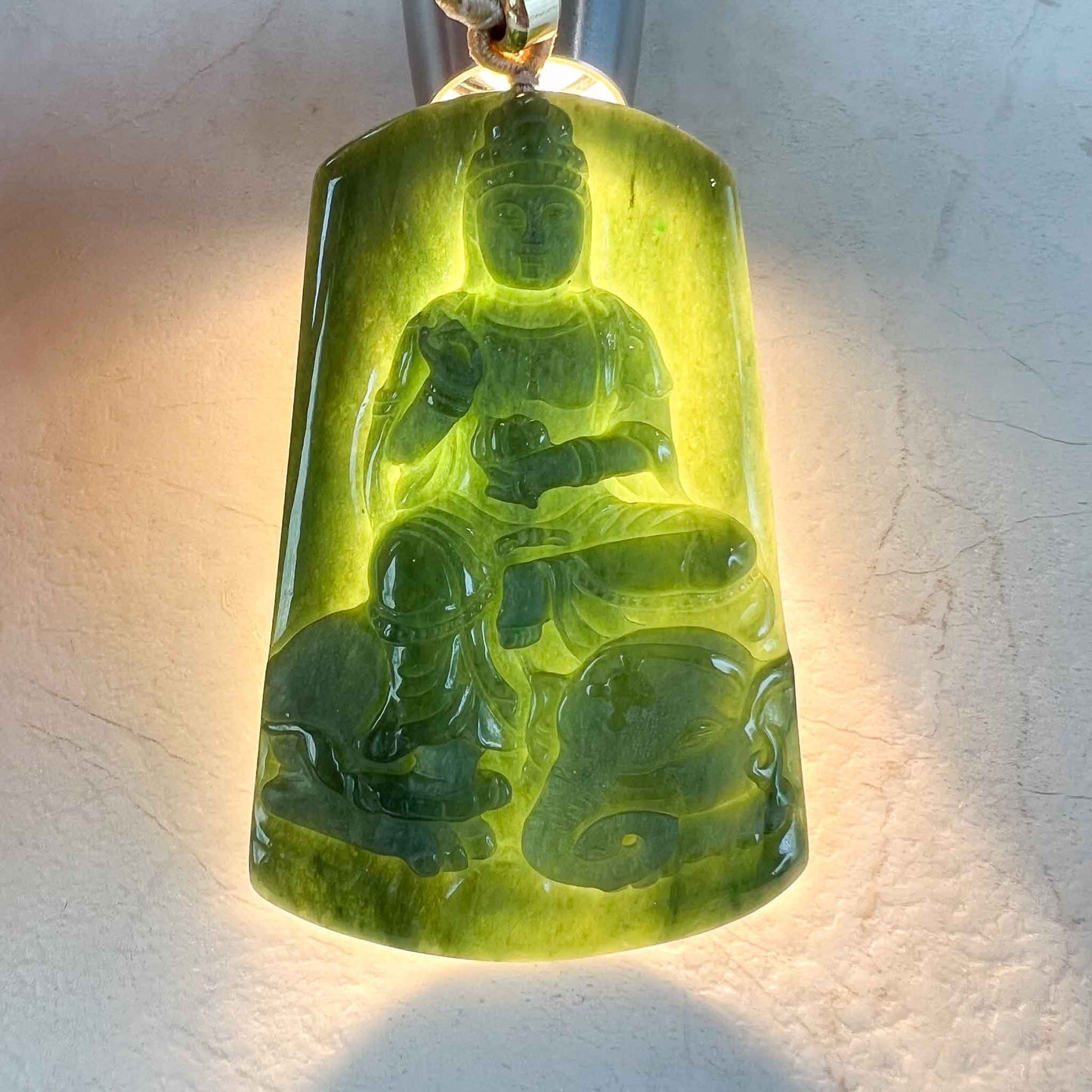 Green Jadeite Jade Samantabhadra Buddha Pendant, Pu Xian, Phổ Hiền Bồ Tát, Buddha with elephant,普贤 Pendant Necklace, YJ-1022-0065689