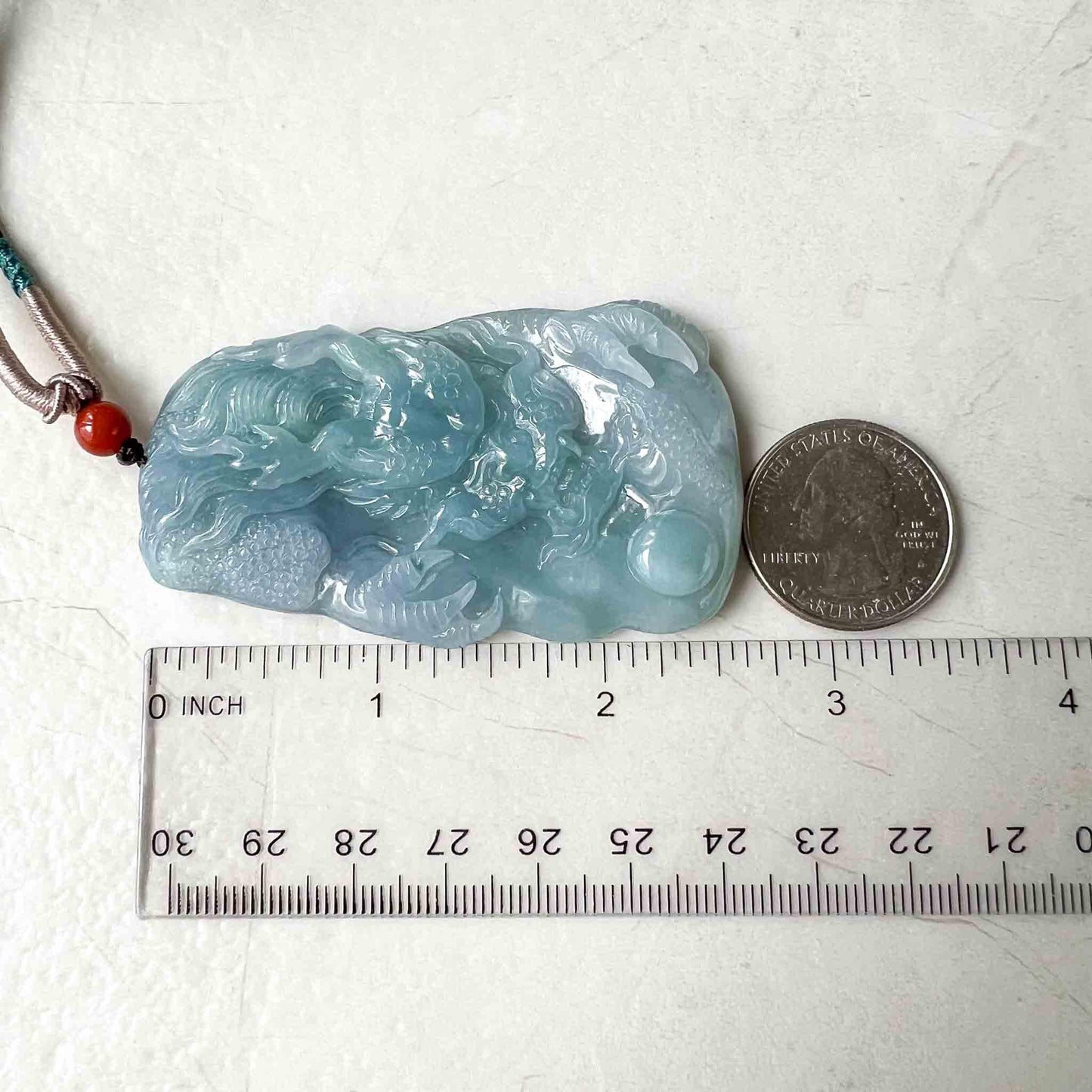 Light Blue Purple Jadeite Jade Dragon Chinese Zodiac Hand Carved Pendant Necklace, HYDD-0223-1688583183