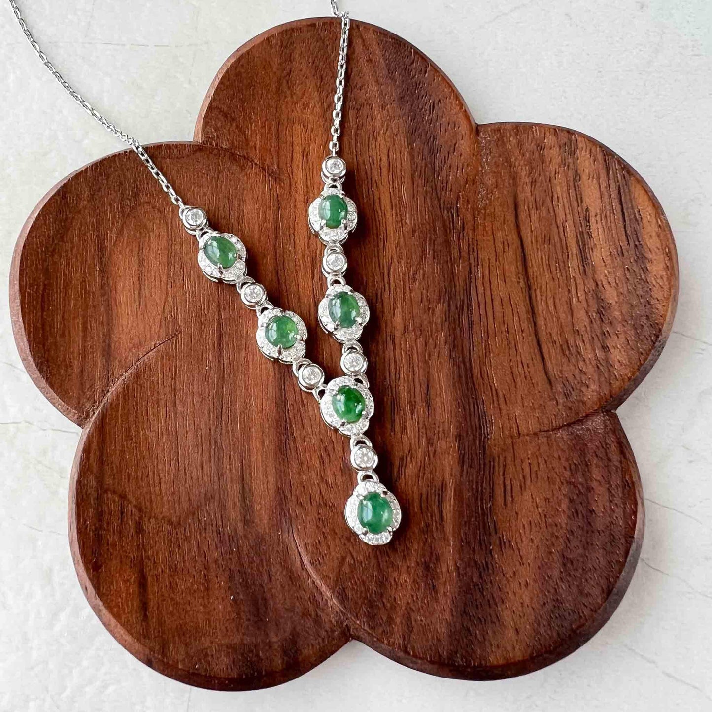 Small Dainty Green Jadeite Jade Sterling Silver Necklace, YZ-0422-YZ0062866