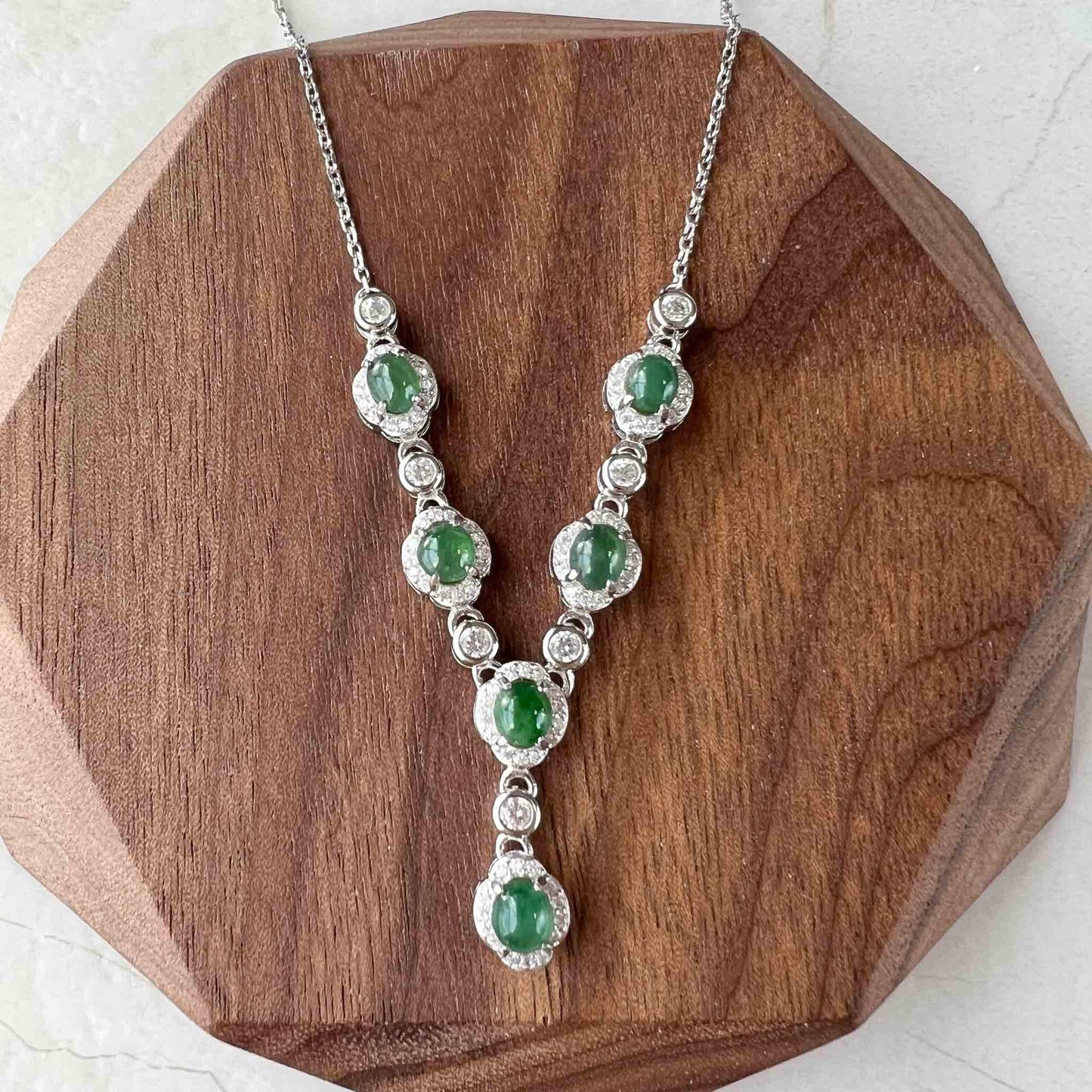 Small Dainty Green Jadeite Jade Sterling Silver Necklace, YZ-0422-YZ0062866
