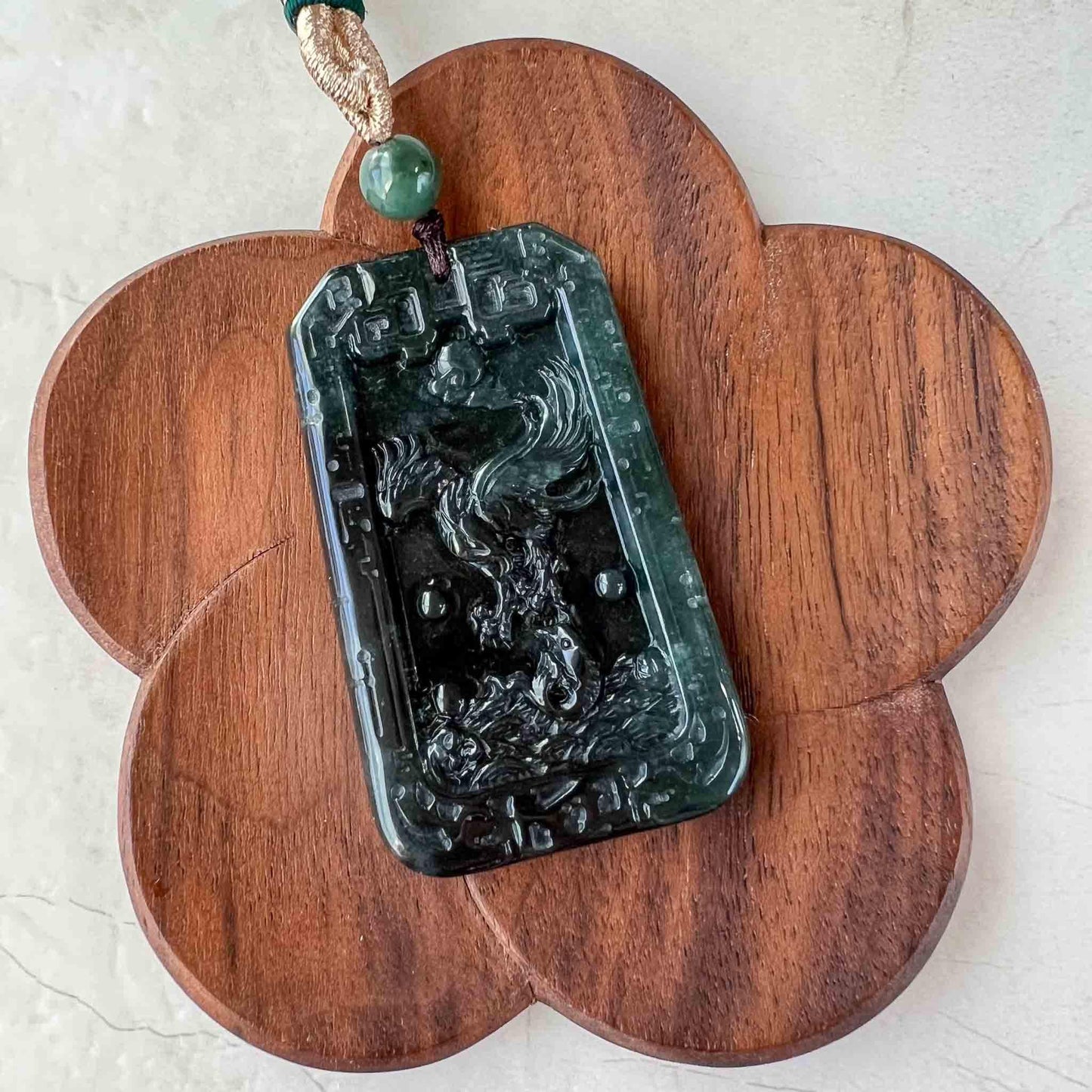 Black Green Jadeite Jade Eagle and Fish Pendant, Grand Visionary Pendant, 大展宏图, Hand Carved Jade, YX-1122-1688874718