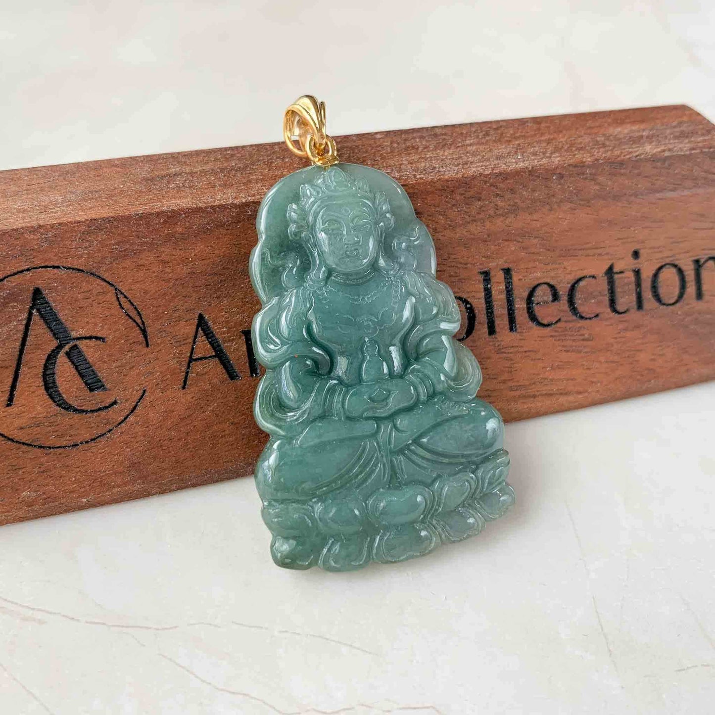 Jadeite Jade Guan Yin Avalokiteshvara Hand Carved Pendant with 18K Solid Gold Bail, Guanyin, 观音, AMF-0223-1689654687