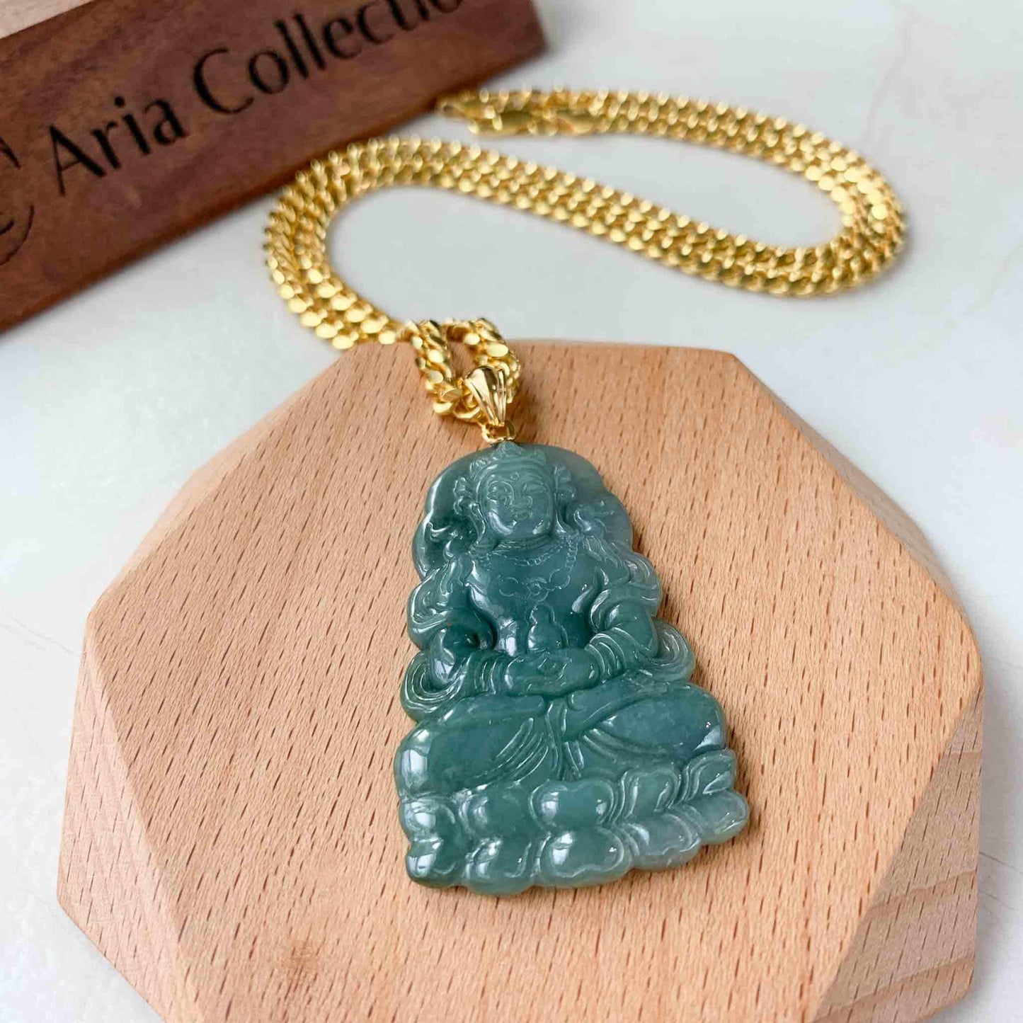 Jadeite Jade Guan Yin Avalokiteshvara Hand Carved Pendant with 18K Solid Gold Bail, Guanyin, 观音, AMF-0223-1689654687