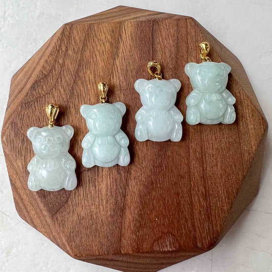 Jadeite Jade Teddy Bear, 18K Gold Bail, Hand Carved Pendant, SHWQ-0223-1689879296