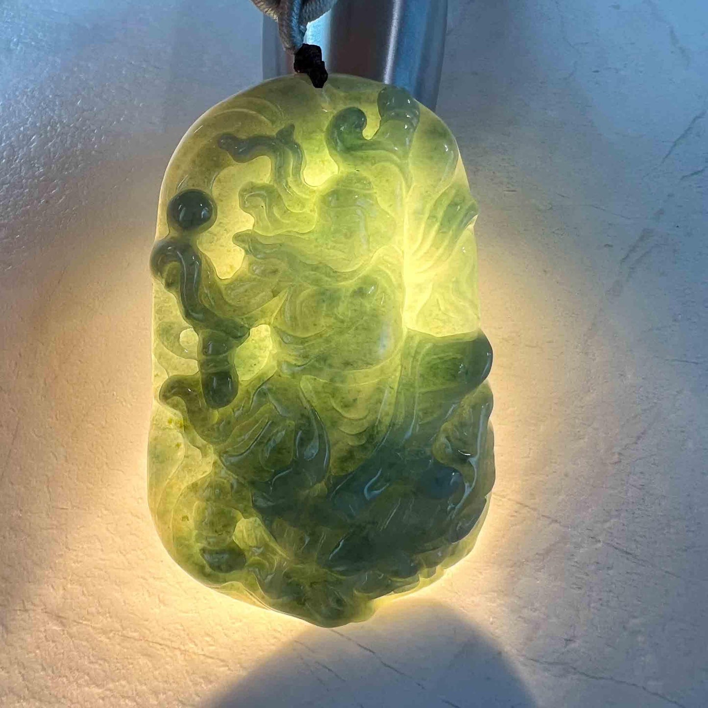 Green Blue Jadeite Jade Guan Yu Guan Gong with Dragon Carved Pendant Necklace, 关公, MY-0223-1688591571