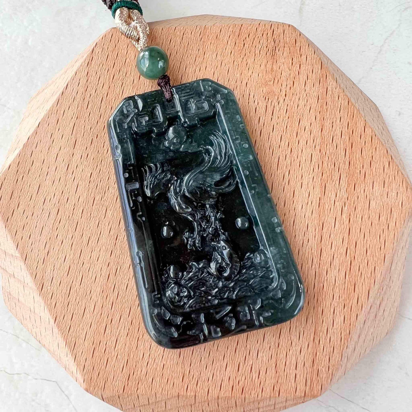 Black Green Jadeite Jade Eagle and Fish Pendant, Grand Visionary Pendant, 大展宏图, Hand Carved Jade, YX-1122-1688874718