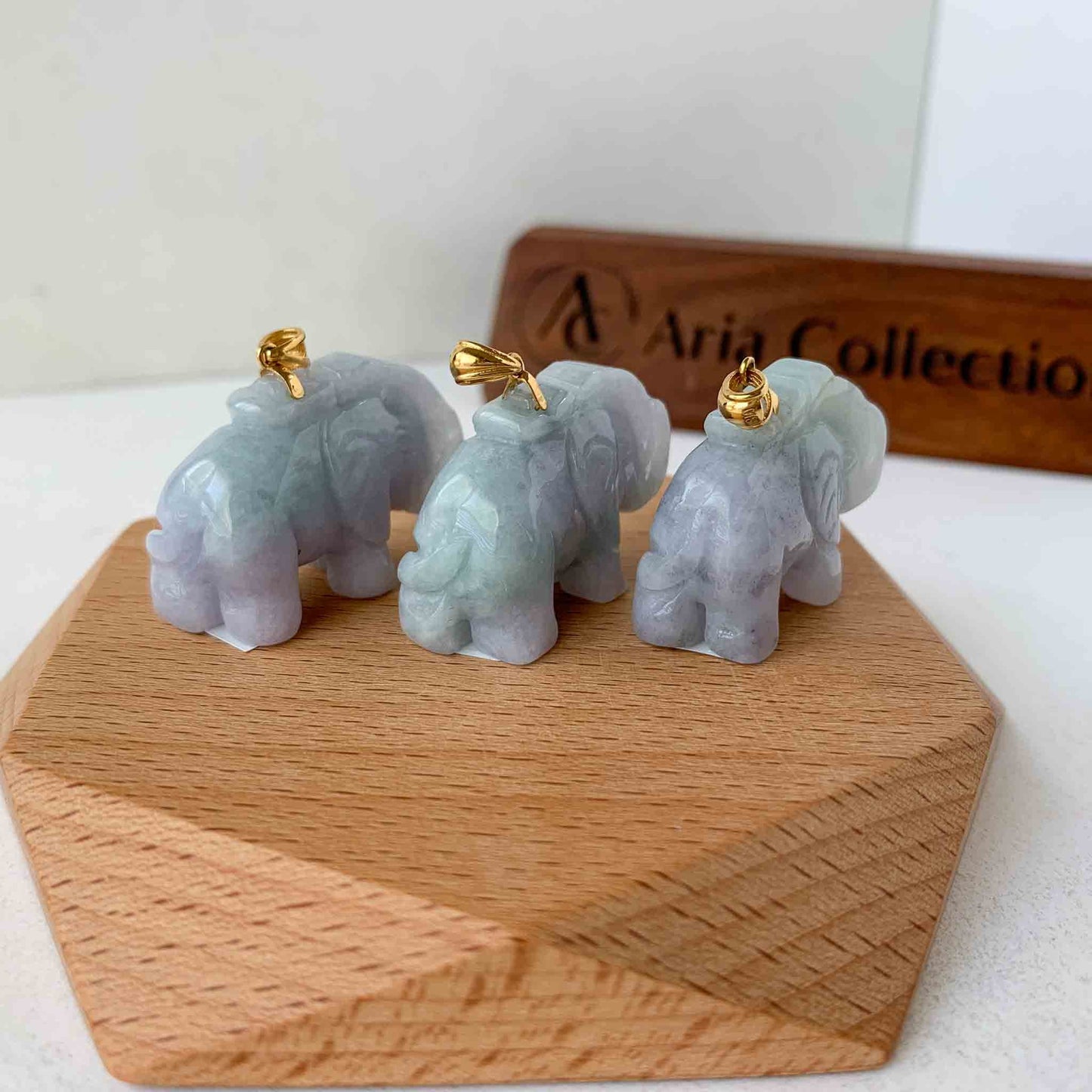 Jadeite Jade 3-D Elephant Hand Carved Pendant with 18K Solid Gold Bail, SHWQ-0423-1690470508