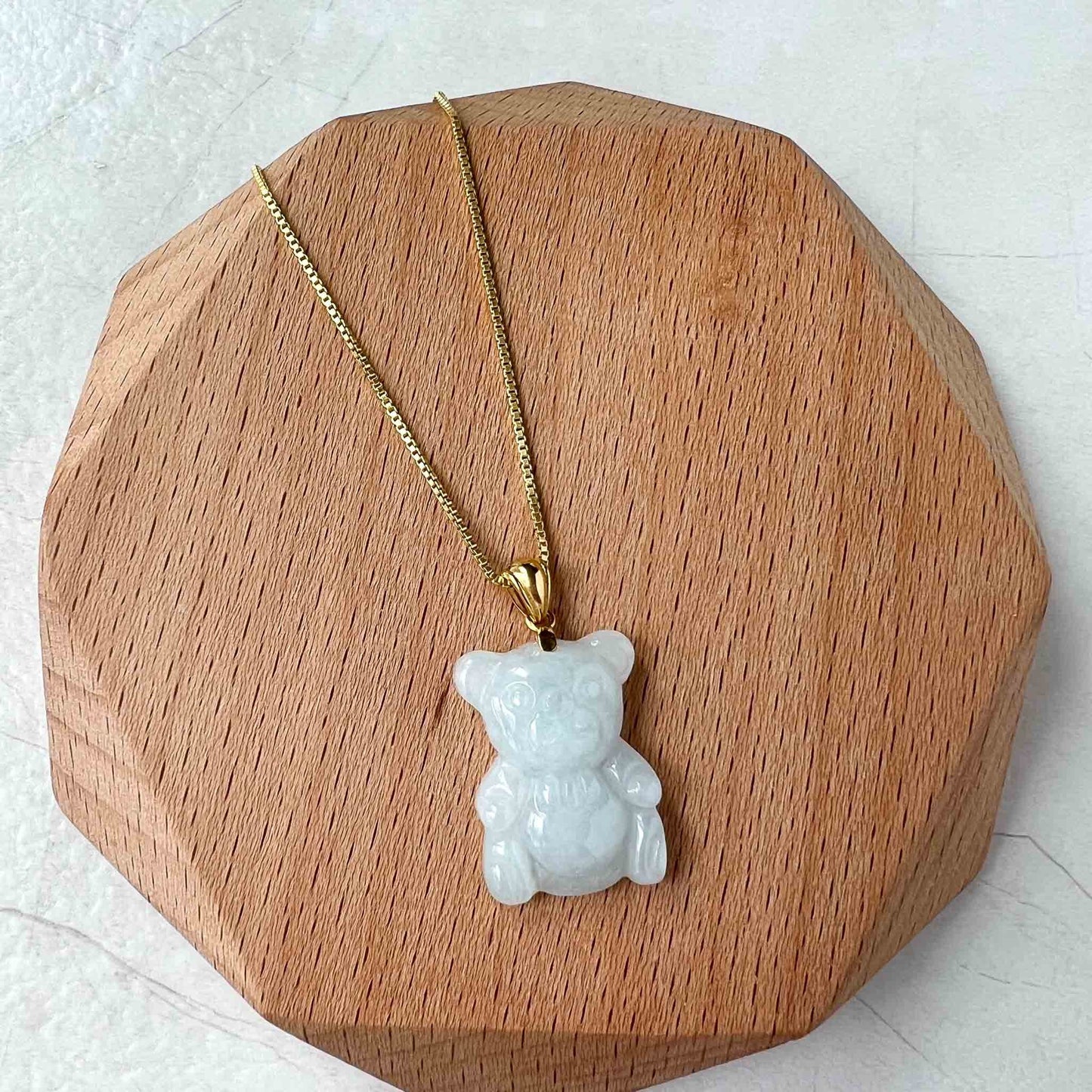 Jadeite Jade Teddy Bear, 18K Gold Bail, Hand Carved Pendant, SHWQ-0223-1689879296