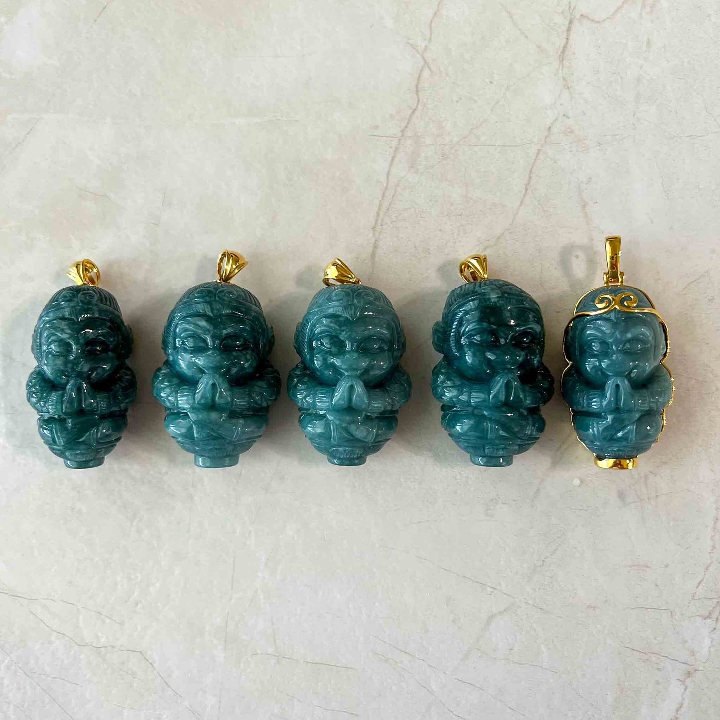 Blue Green Jadeite Jade Monkey King with 18K Gold Pendant, Sun Wu Kong, 孙悟空, XZG-0623-1691191981