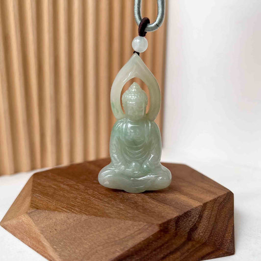 Jadeite Jade Vairocana Buddha, Da Ri Ru Lai, Đại Nhật Như Lai, 大日如来, Hand Carved Jade Pendant Necklace, YX-1222-1698621353