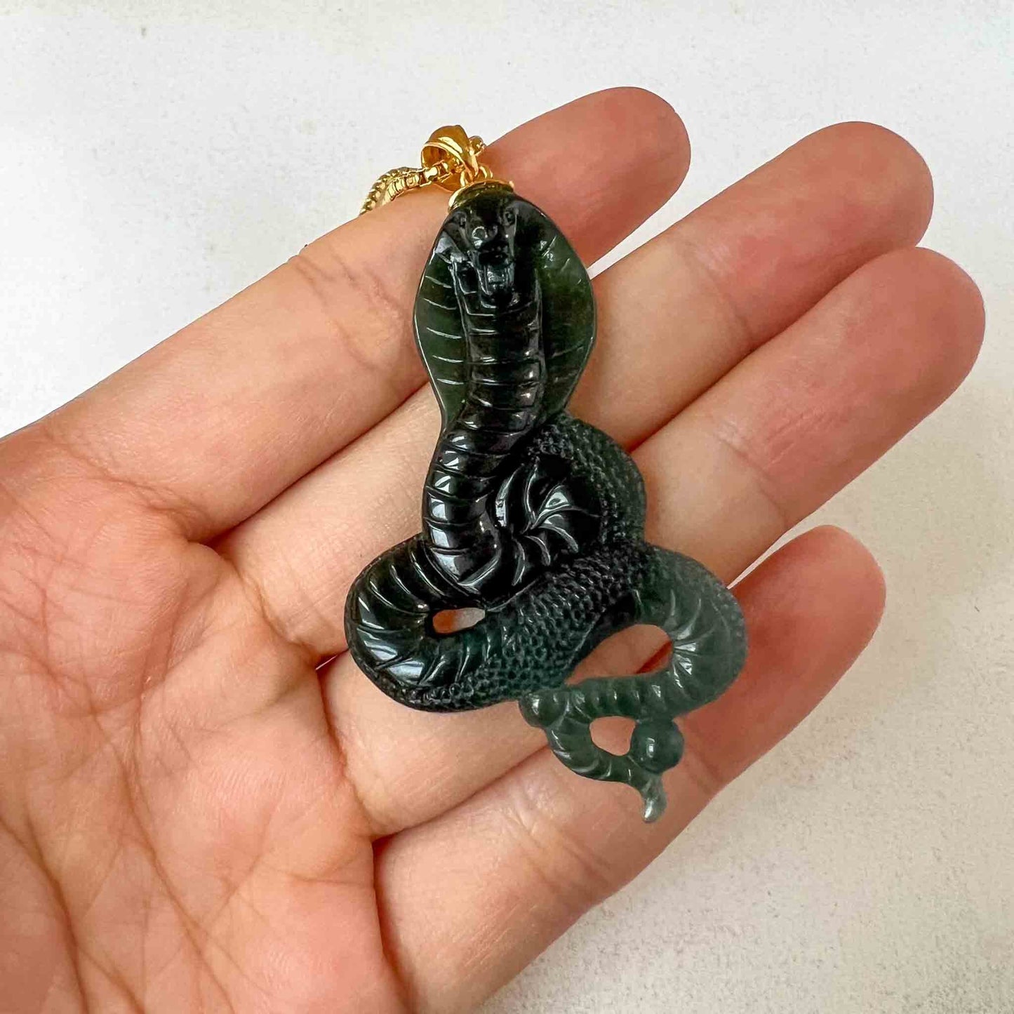 Jadeite Jade Snake Chinese Zodiac Carved Pendant with 18K Solid Gold Bail, XXJ-0623-1699906261