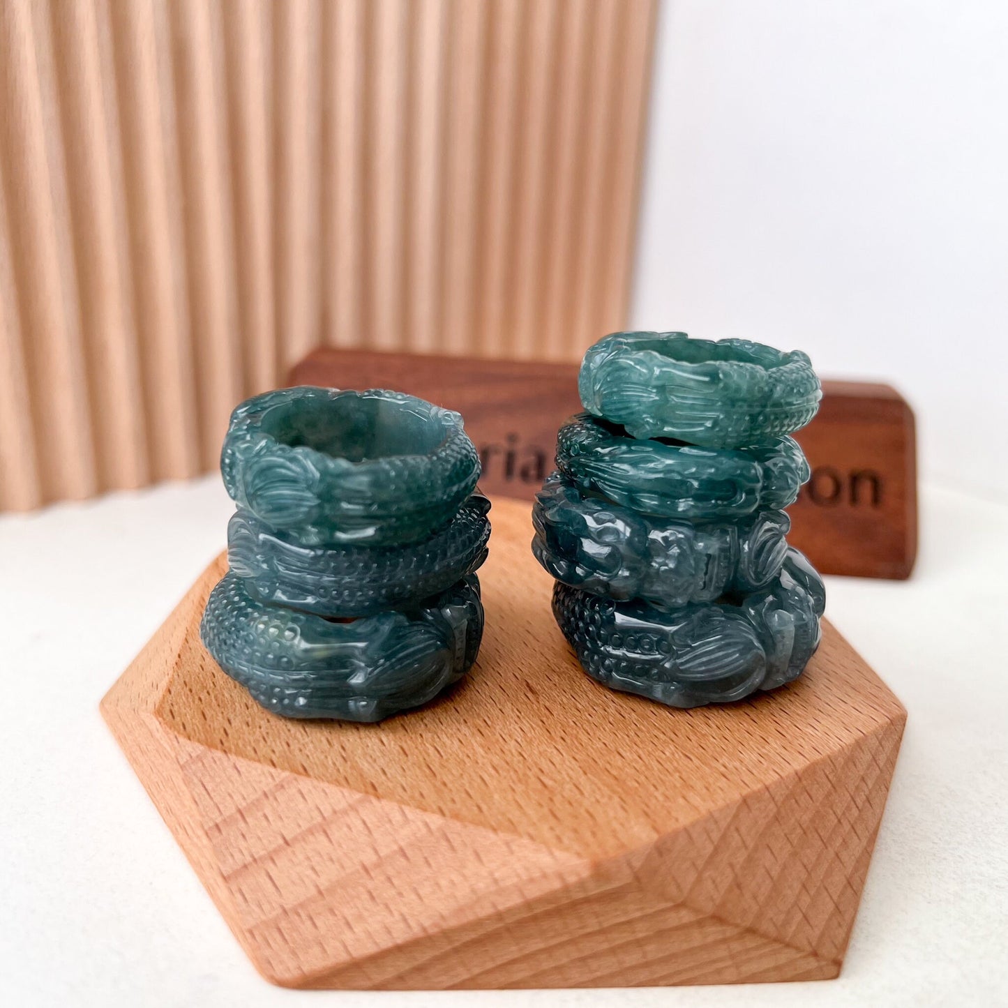 Blue Green Jadeite Jade Dragon Ring, 3D Detailed Carved Ring, WMC-0323-1700204432