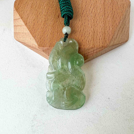 Nine 9 Tail Fox Jadeite Jade Green Hand Carved Pendant, YS-0523-1698983830