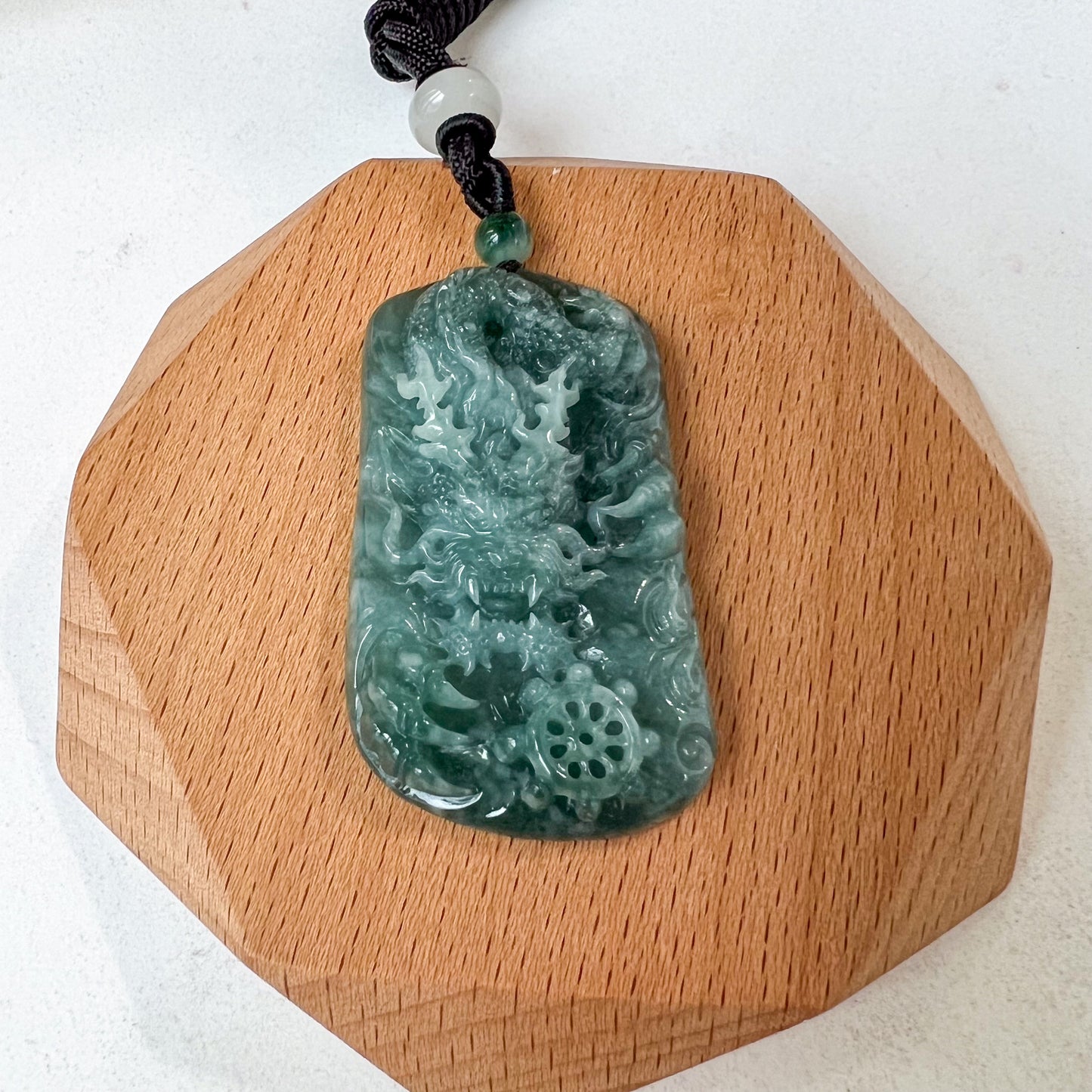 Blue Green Jadeite Jade Dragon Chinese Zodiac Hand Carved Pendant Necklace, SS-0423-0037991
