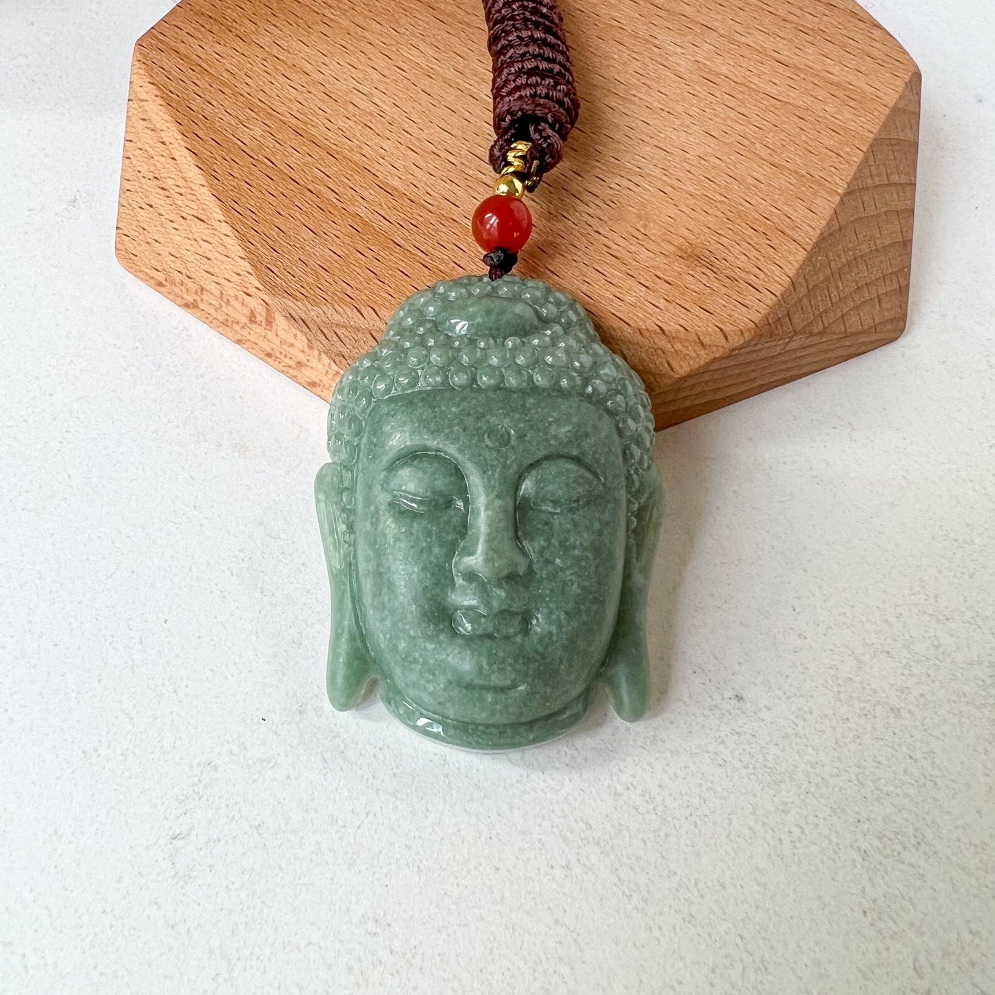 Jadeite Jade Buddha Head, Amida, Amitabha, Hand Carved Pendant, YJ-0922-0457198