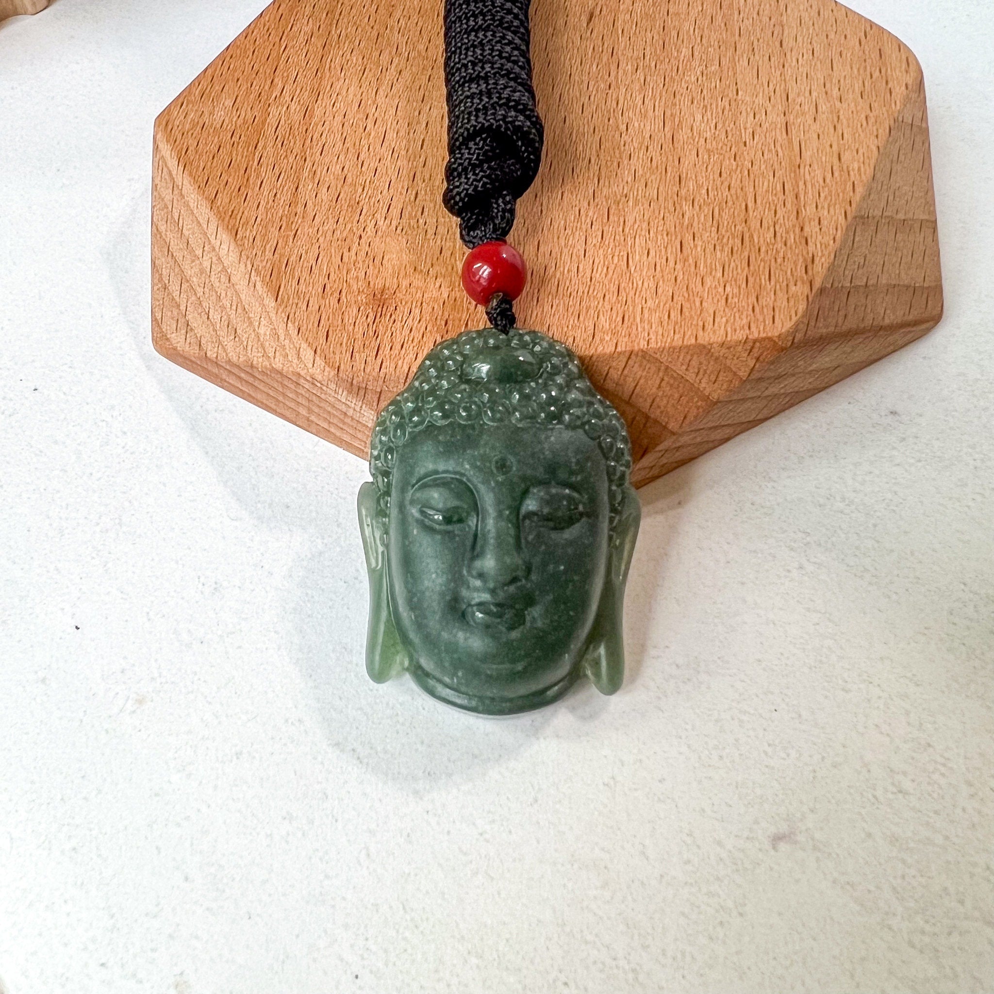 Green Jadeite Jade Buddha Head, Amida, Amitabha, Hand Carved Pendant ...