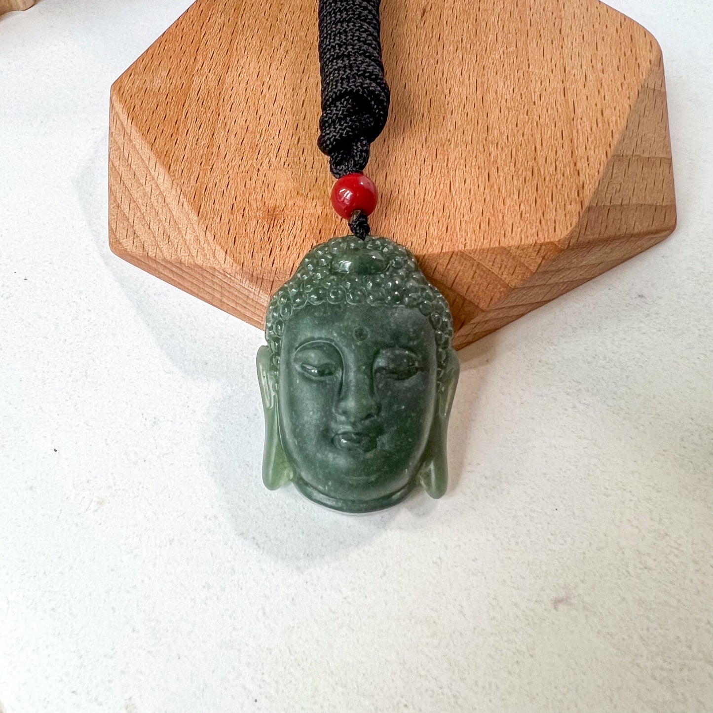 Green Jadeite Jade Buddha Head, Amida, Amitabha, Hand Carved Pendant, YJ-0822-0464220