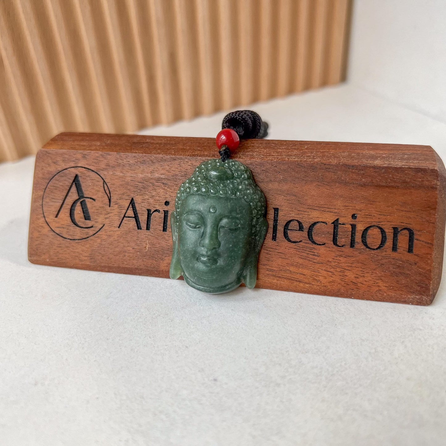 Green Jadeite Jade Buddha Head, Amida, Amitabha, Hand Carved Pendant, YJ-0822-0464220