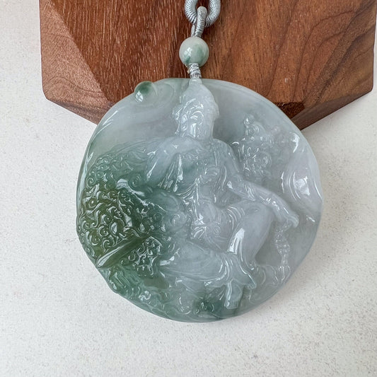 Jadeite Jade Manjushri Wisdom Buddha bodhisattva Wen Shu, Văn Thù Sư Lợi Bồ Tát, 文殊, Carved Pendant Necklace, YGR-0323-1701368912