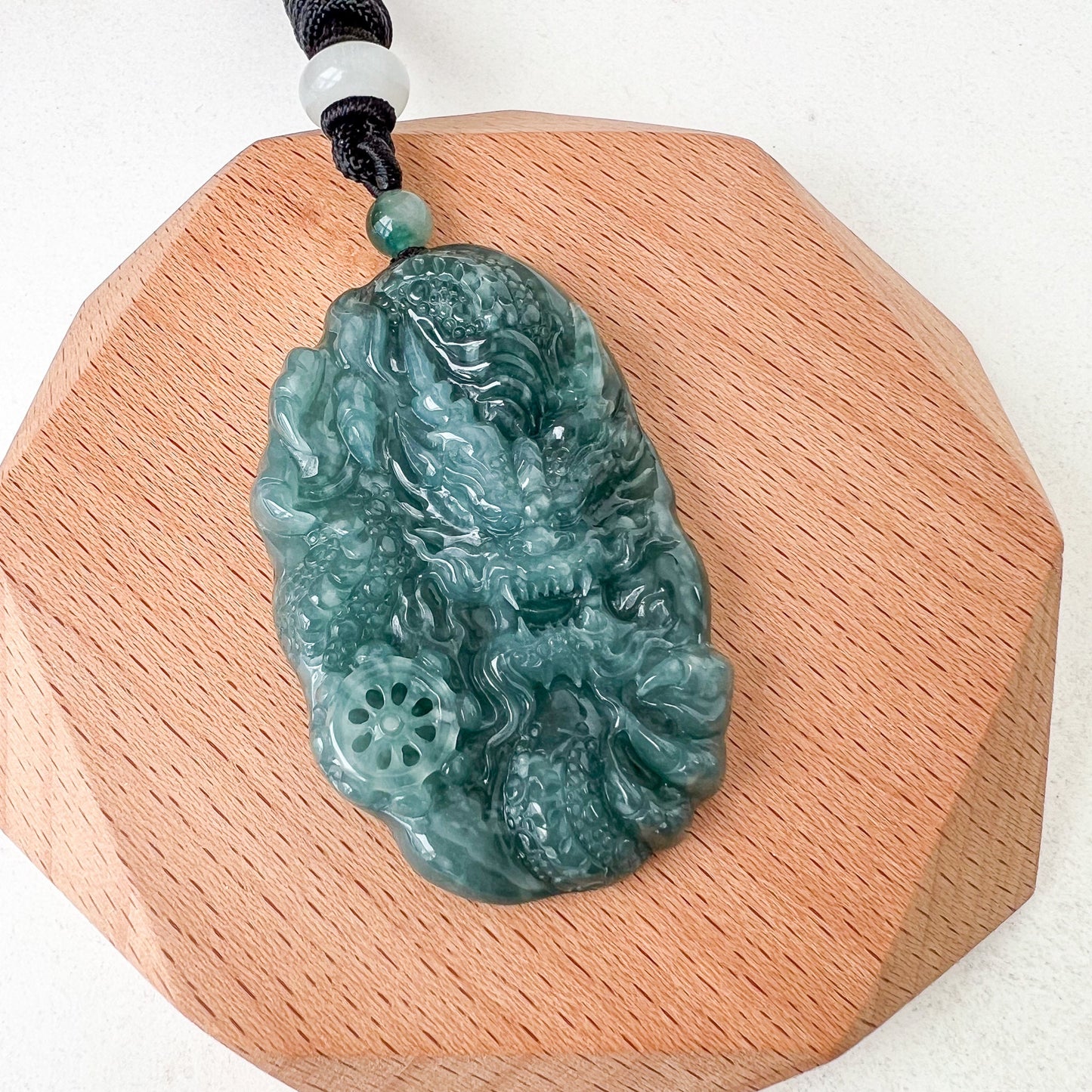 Green Jadeite Jade Dragon Chinese Zodiac Hand Carved Pendant Necklace,  Green Blue Jade, XB-0423-0037988