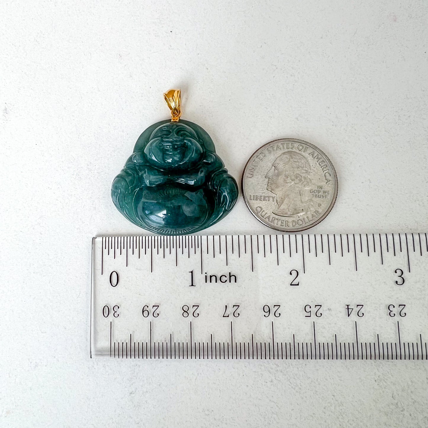 Blue Green Happy Buddha Jadeite Jade with 18K Solid Gold Pendant, NY-0723-1703382283