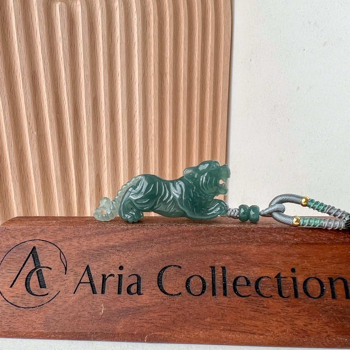 Azure Verdant Tiger Pendant, Jadeite Jade Tiger Pendant, Green Blue Jade, 3-D Hand Carved Pendant, WMC-0323-0006149-2