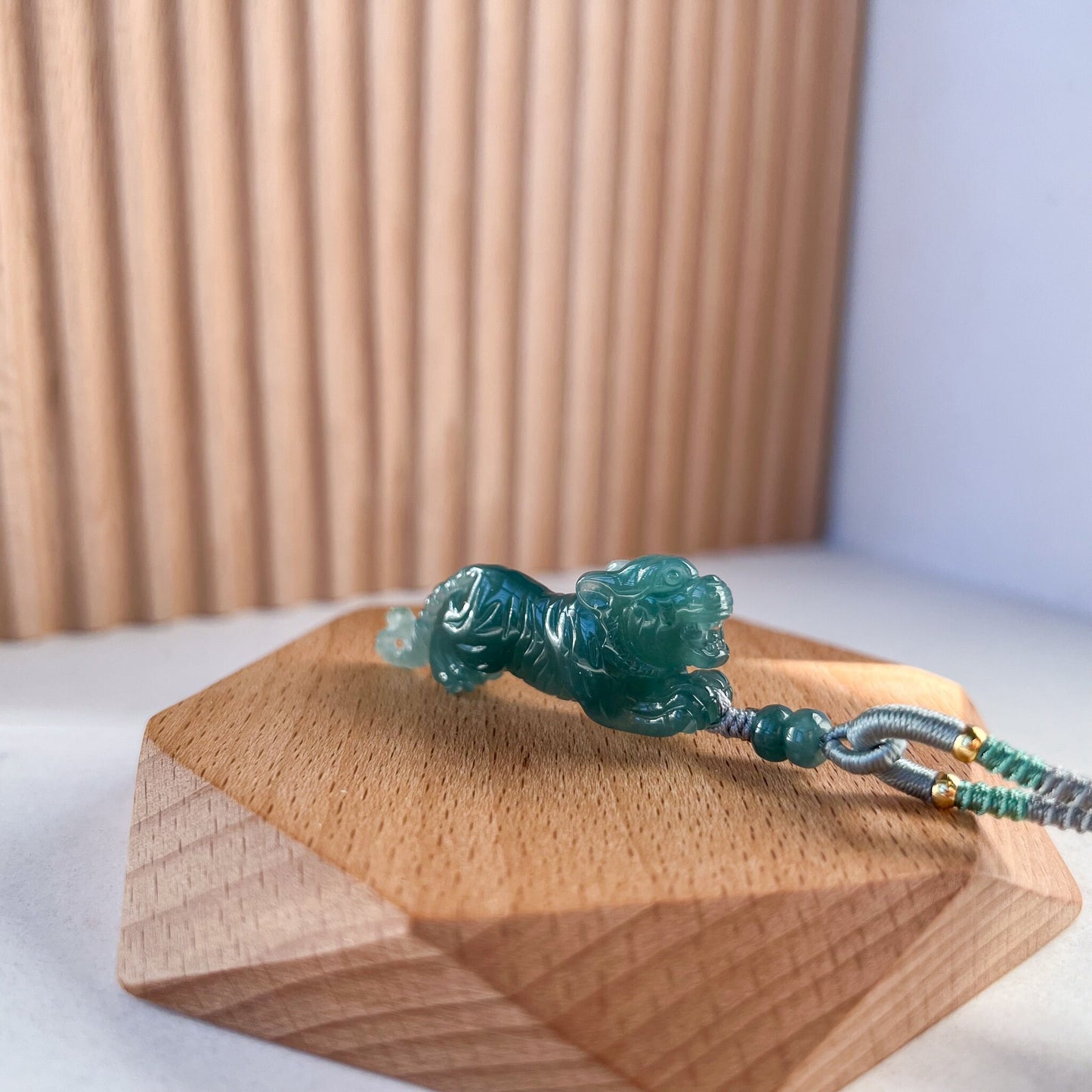 Azure Verdant Tiger Pendant, Jadeite Jade Tiger Pendant, Green Blue Jade, 3-D Hand Carved Pendant, WMC-0323-0006149-2