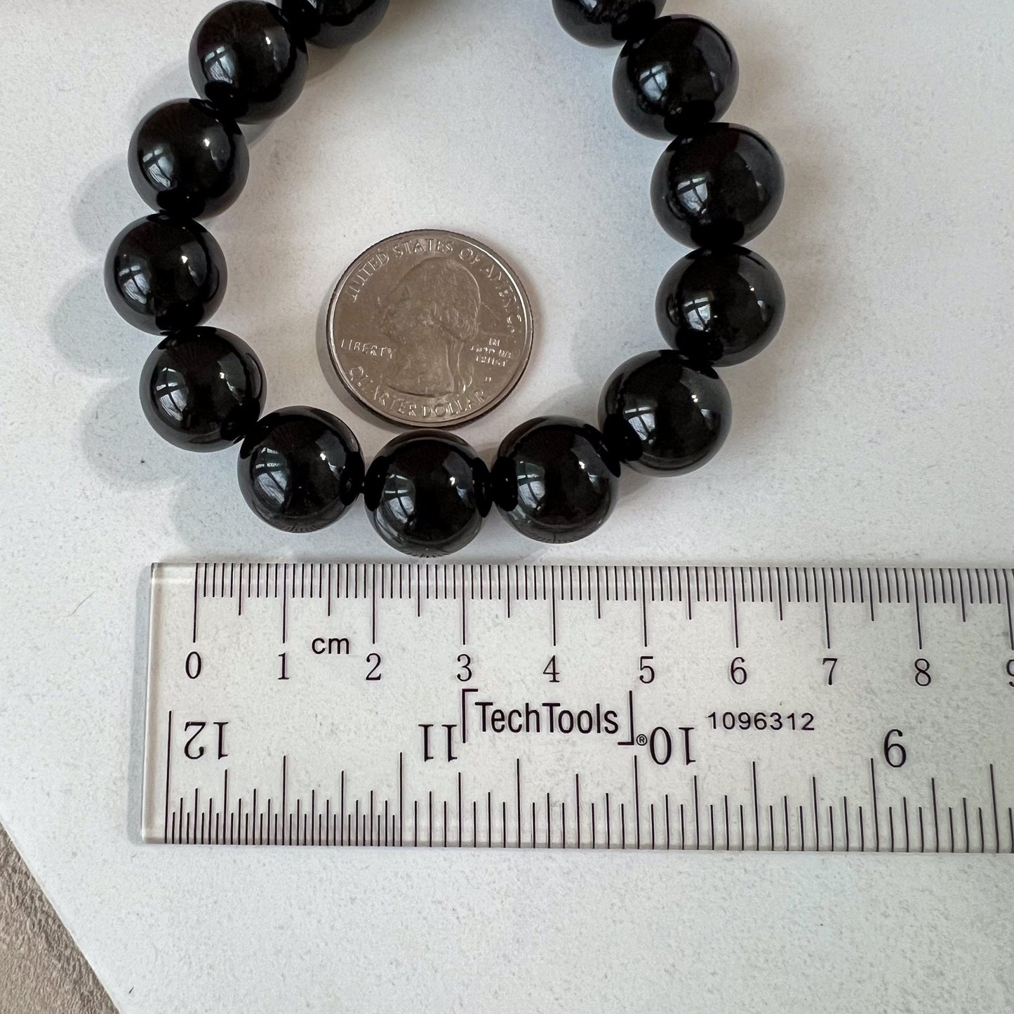 14.0 mm Black Jadeite Jade Large Round Beaded Bracelet, ZYF-1221-1705253109