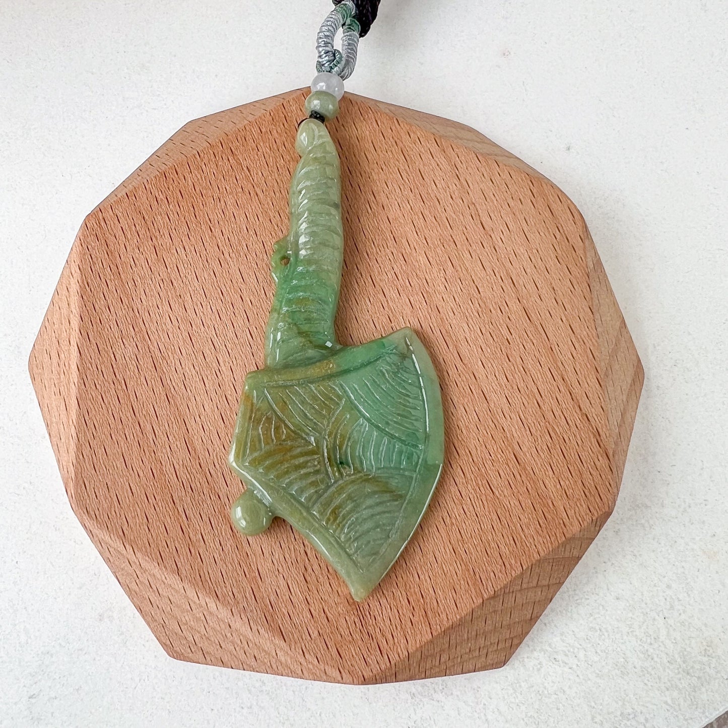 Ax Hatchet Pendant Jadeite Jade Green Hand Carved Pendant Necklace, WMC-0223-0002971
