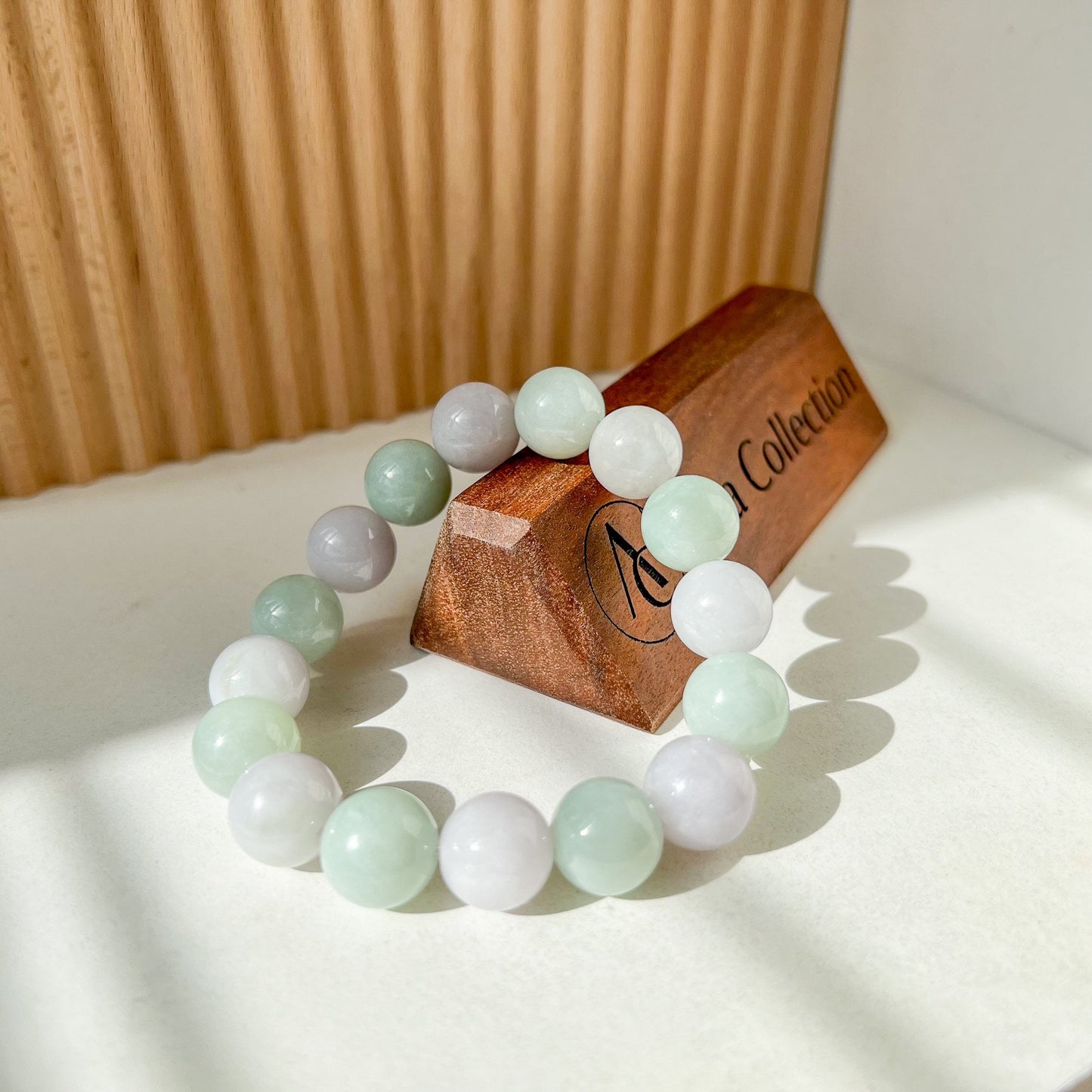 13.0 mm Jadeite Jade Light Lavender Purple and Green Bracelet, YGR-0223-1705612522