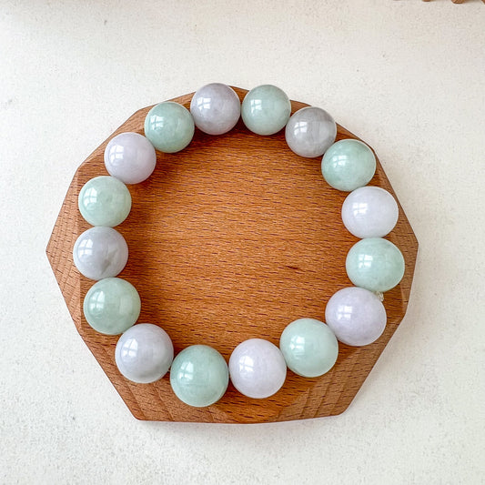 13.0 mm Jadeite Jade Light Lavender Purple and Green Bracelet, YGR-0223-1705612522