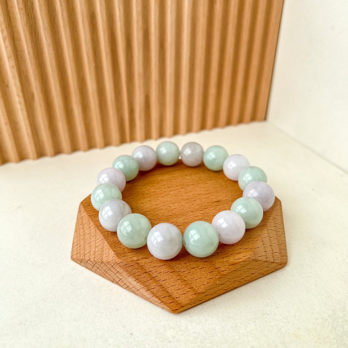 13.0 mm Jadeite Jade Light Lavender Purple and Green Bracelet, YGR-0223-1705612522